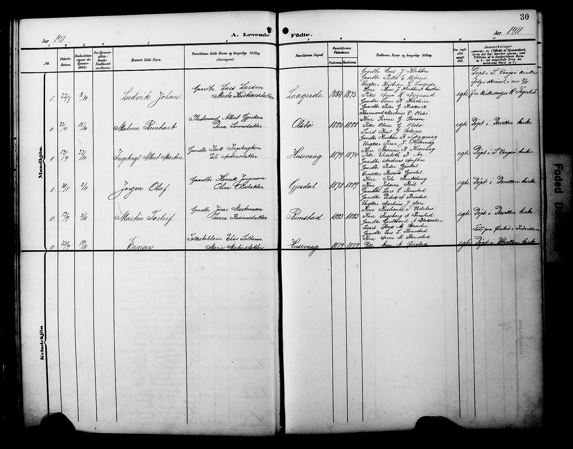 Davik sokneprestembete, AV/SAB-A-79701/H/Hab/Habc/L0003: Klokkerbok nr. C 3, 1907-1929, s. 30