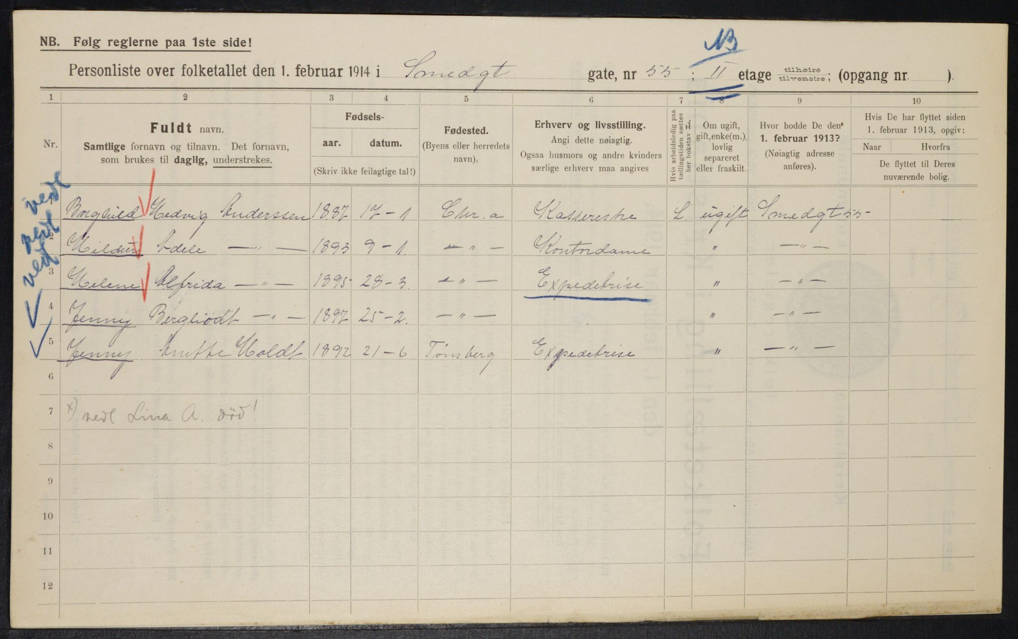 OBA, Kommunal folketelling 1.2.1914 for Kristiania, 1914, s. 97554