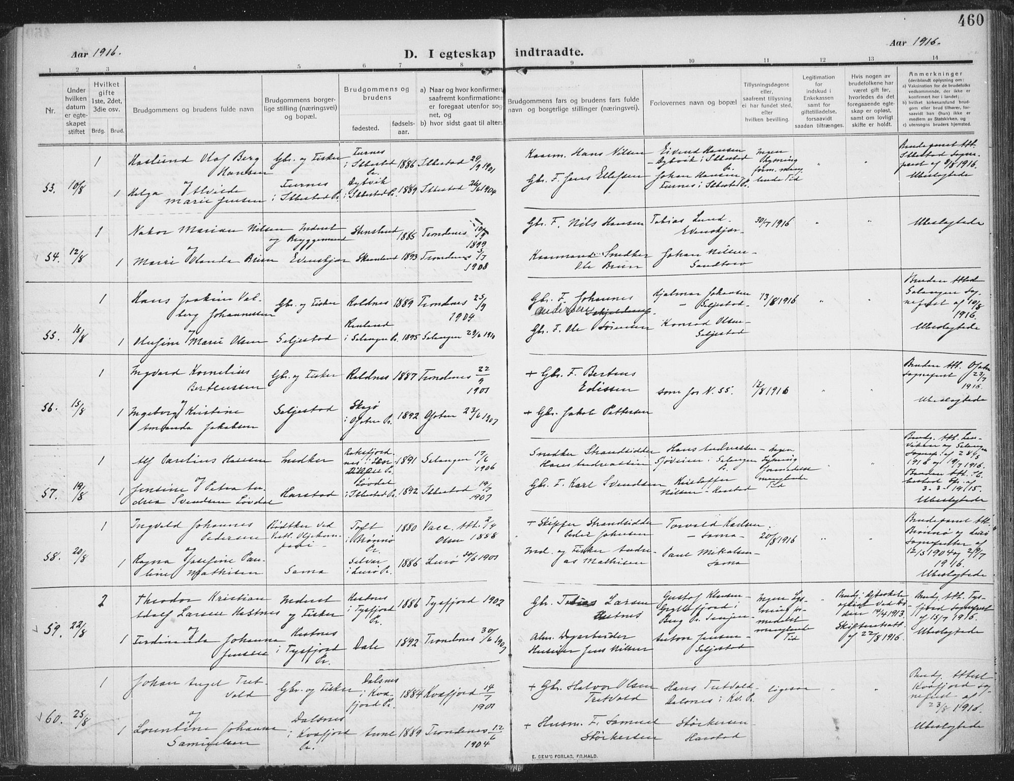 Trondenes sokneprestkontor, AV/SATØ-S-1319/H/Ha/L0018kirke: Ministerialbok nr. 18, 1909-1918, s. 460