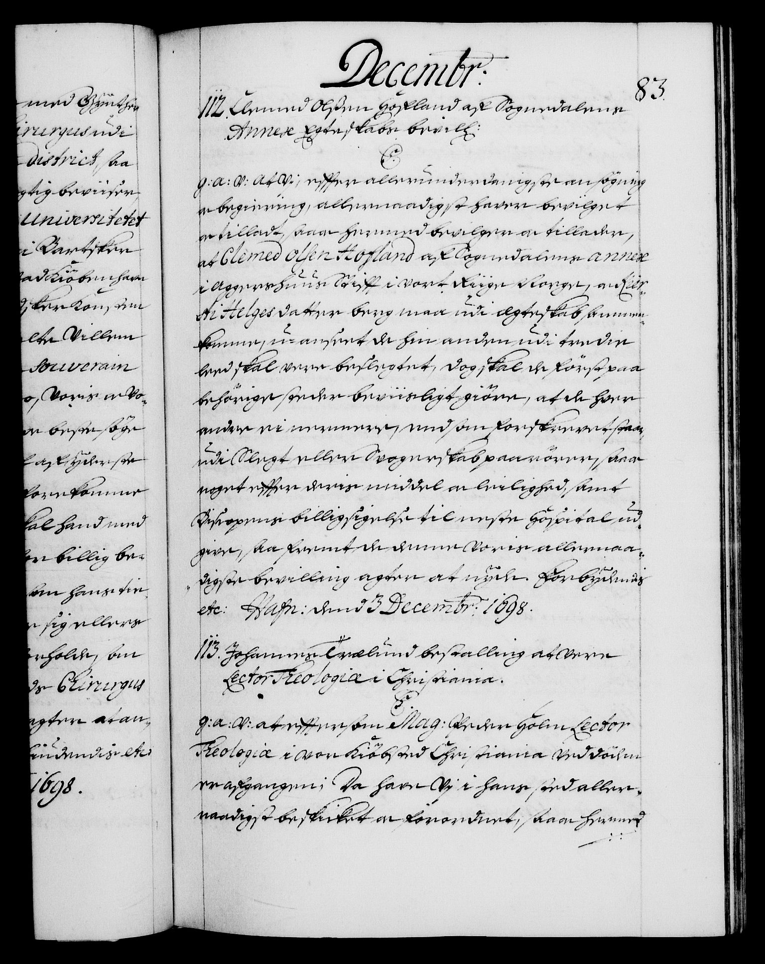Danske Kanselli 1572-1799, AV/RA-EA-3023/F/Fc/Fca/Fcaa/L0017: Norske registre (mikrofilm), 1698-1699, s. 83a