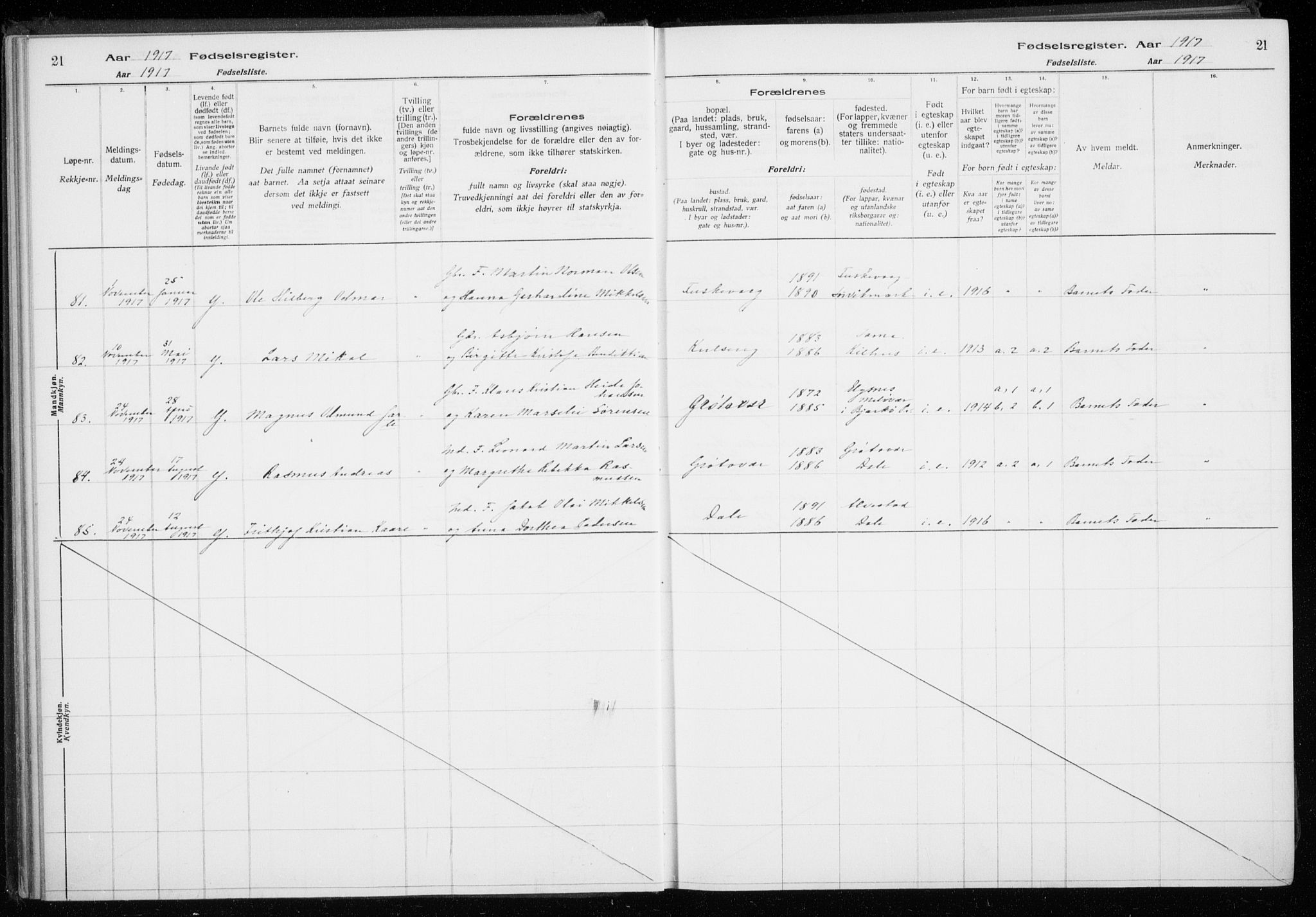 Trondenes sokneprestkontor, AV/SATØ-S-1319/I/Ia/L0089: Fødselsregister nr. 89, 1916-1925, s. 21