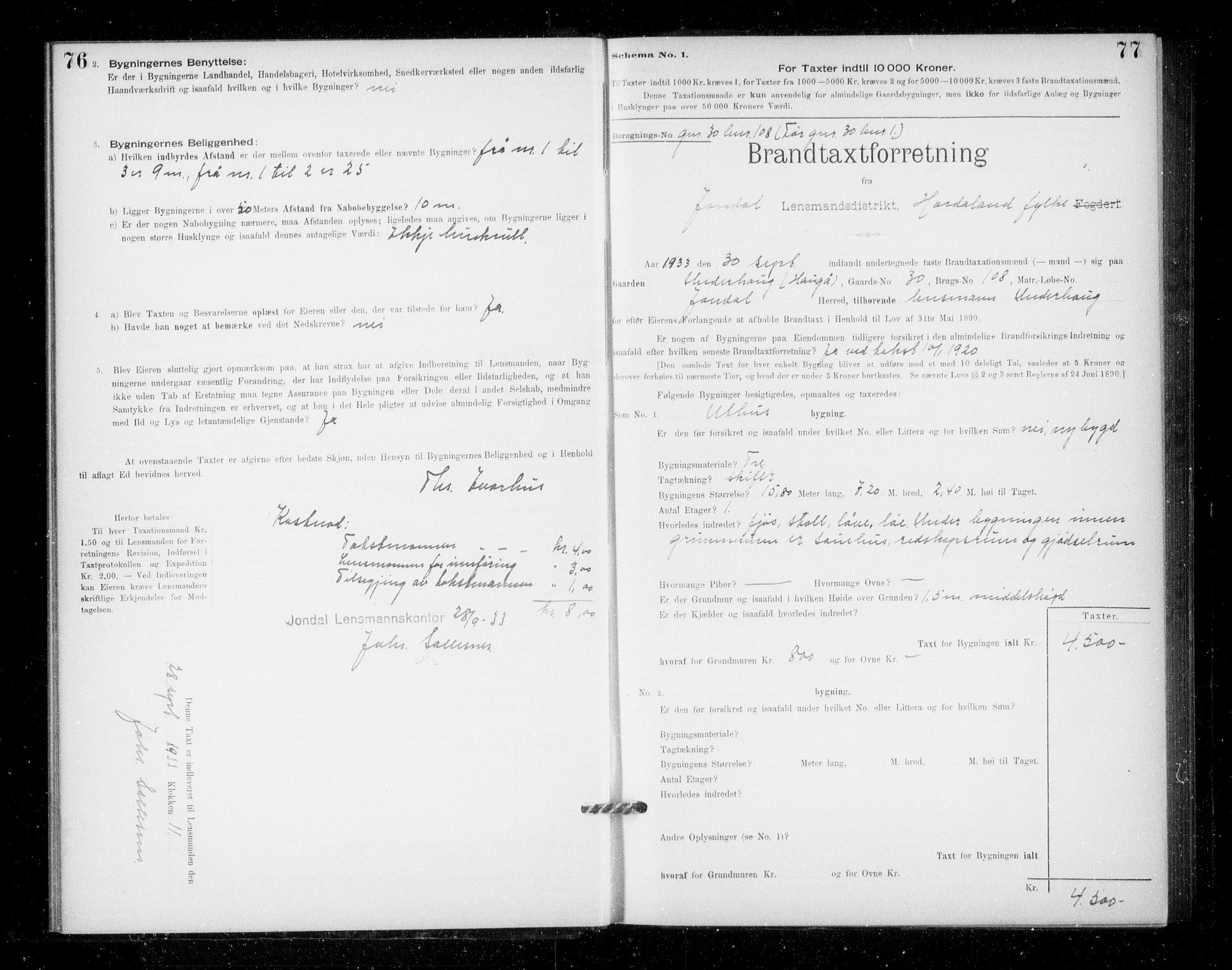 Lensmannen i Jondal, AV/SAB-A-33101/0012/L0005: Branntakstprotokoll, skjematakst, 1894-1951, s. 76-77