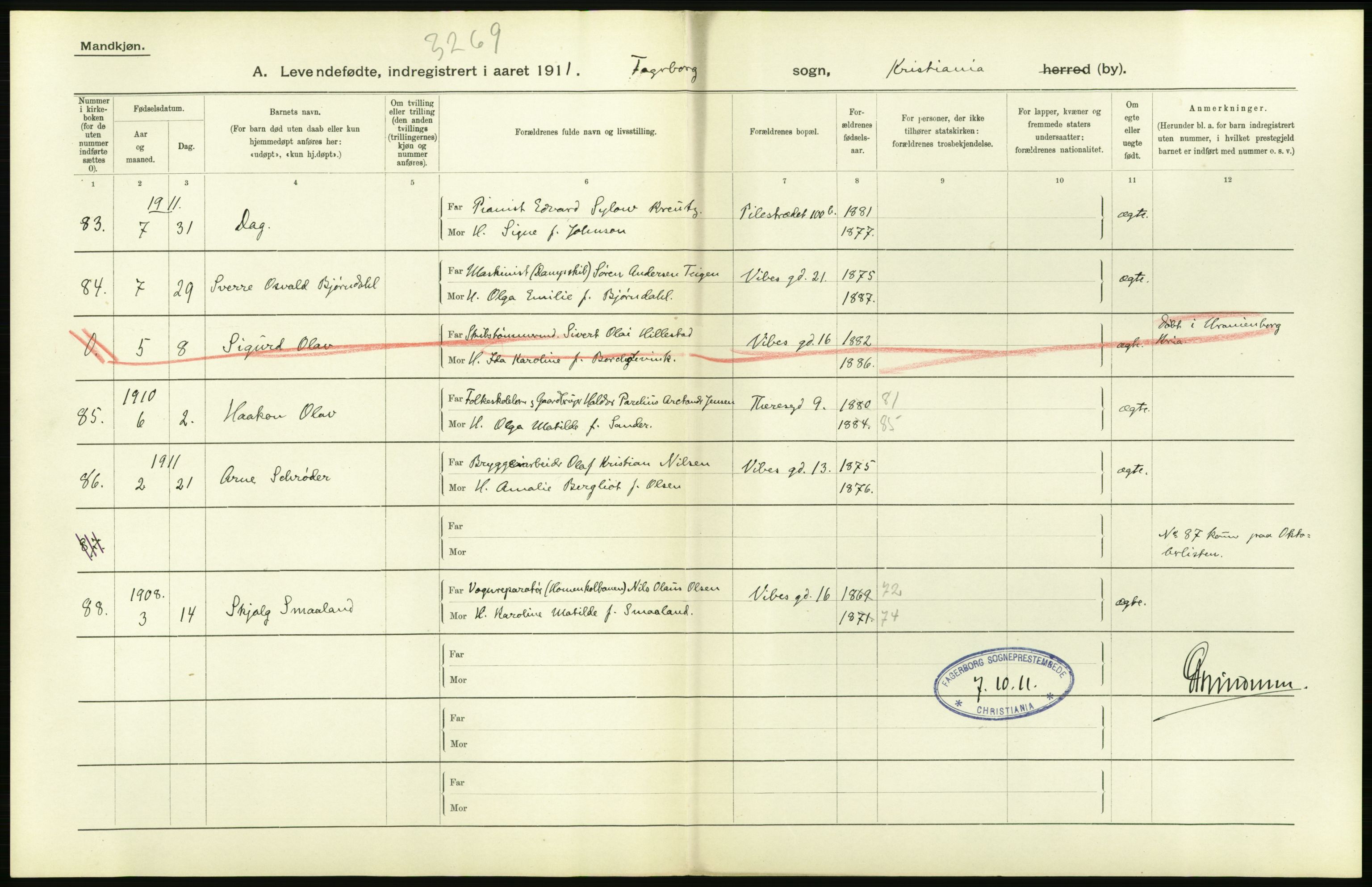 Statistisk sentralbyrå, Sosiodemografiske emner, Befolkning, AV/RA-S-2228/D/Df/Dfb/Dfba/L0006: Kristiania: Levendefødte menn., 1911, s. 112