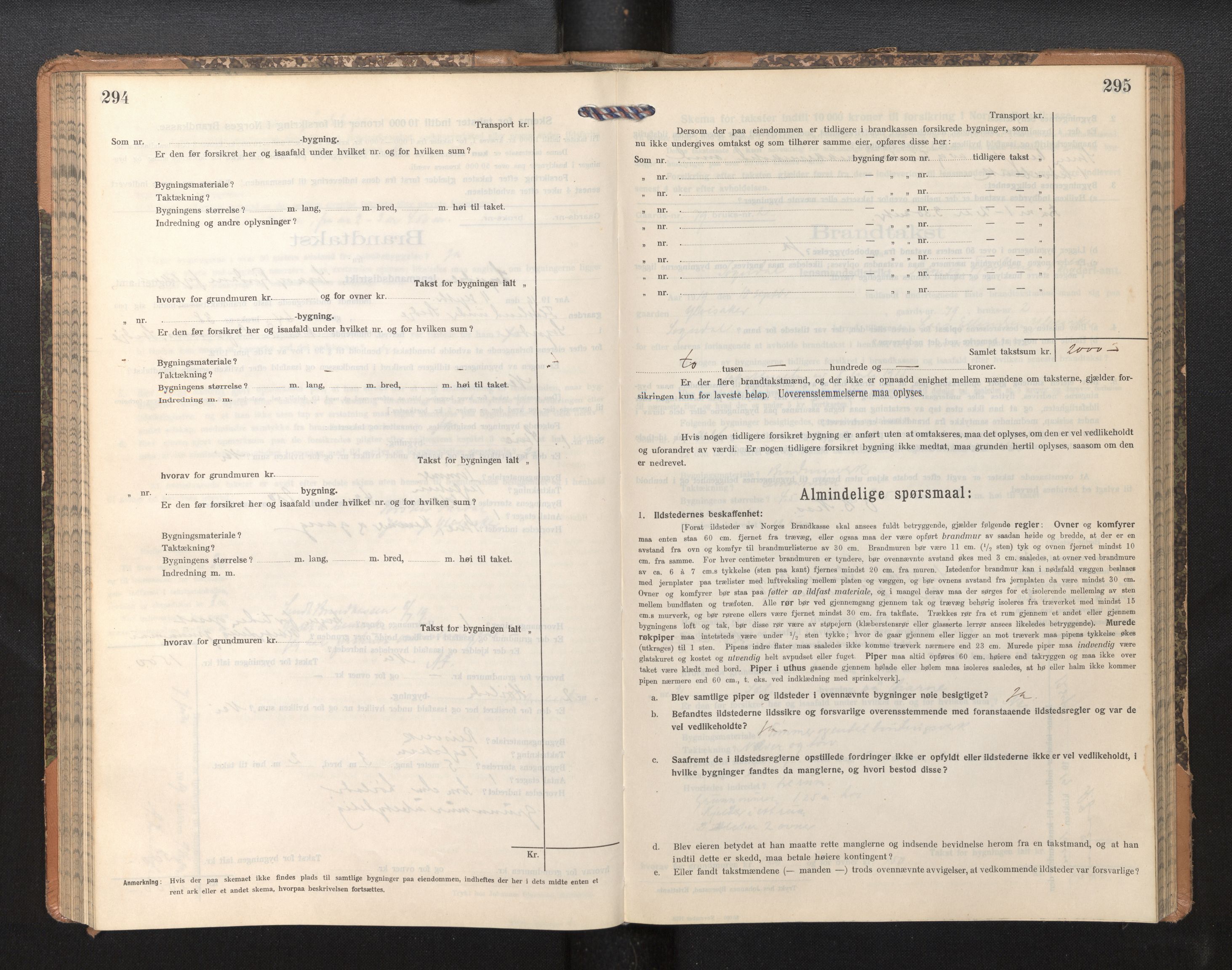 Lensmannen i Sogndal, SAB/A-29901/0012/L0011: Branntakstprotokoll, skjematakst, 1914-1922, s. 294-295