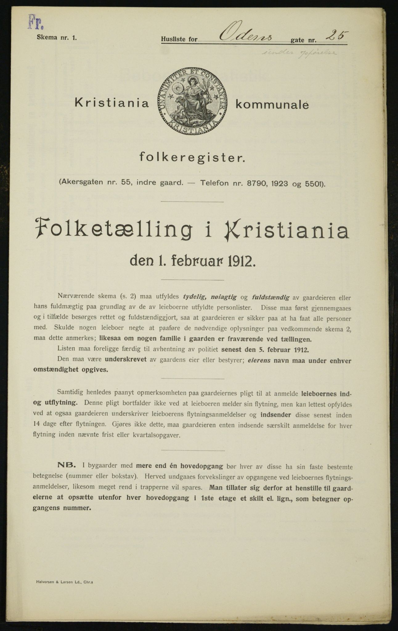 OBA, Kommunal folketelling 1.2.1912 for Kristiania, 1912, s. 75625