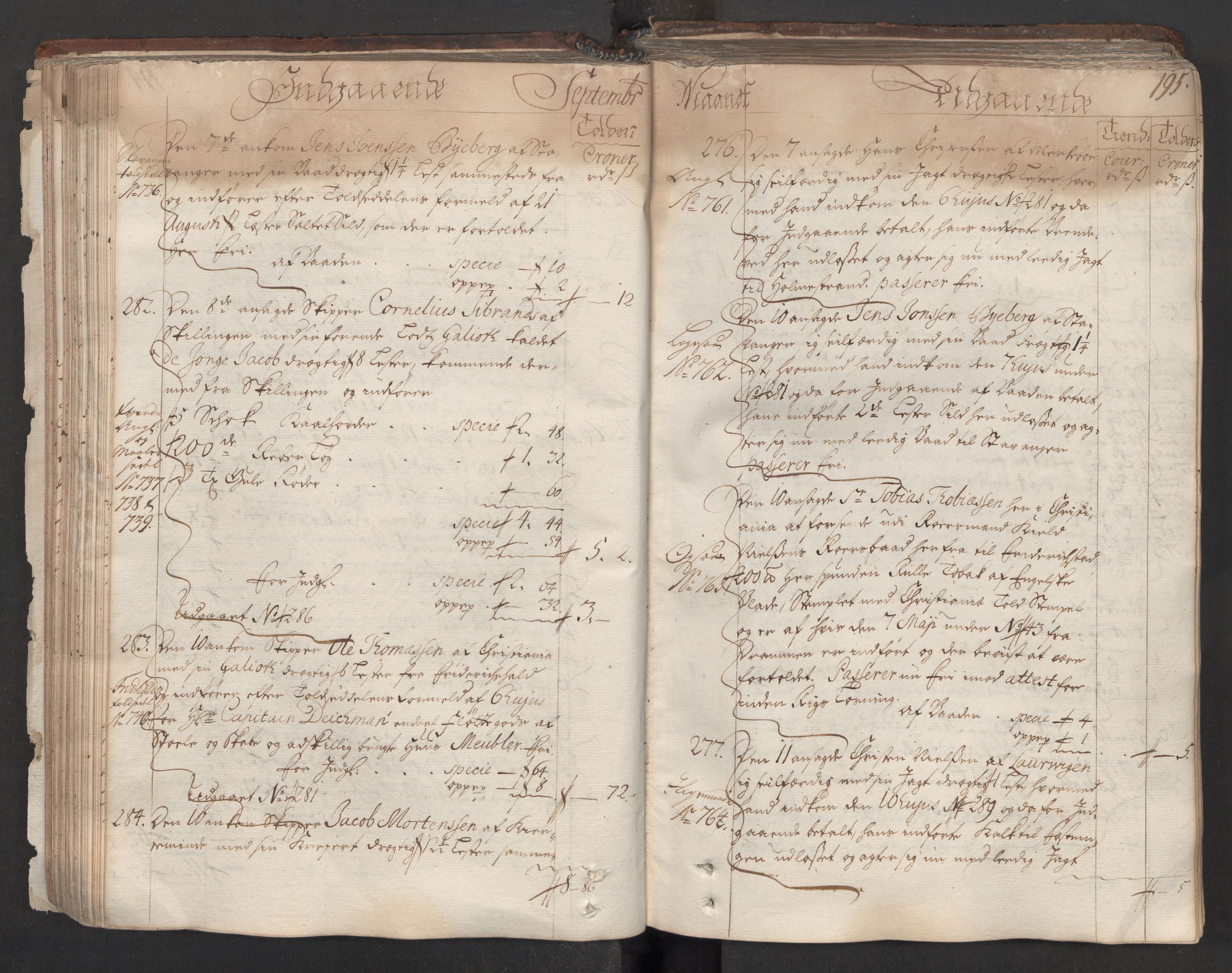 Generaltollkammeret, tollregnskaper, AV/RA-EA-5490/R06/L0012/0001: Tollregnskaper Kristiania / Hovedtollbok, 1731, s. 194b-195a