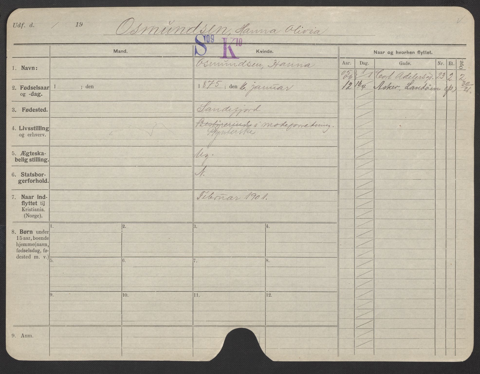 Oslo folkeregister, Registerkort, AV/SAO-A-11715/F/Fa/Fac/L0022: Kvinner, 1906-1914, s. 470a