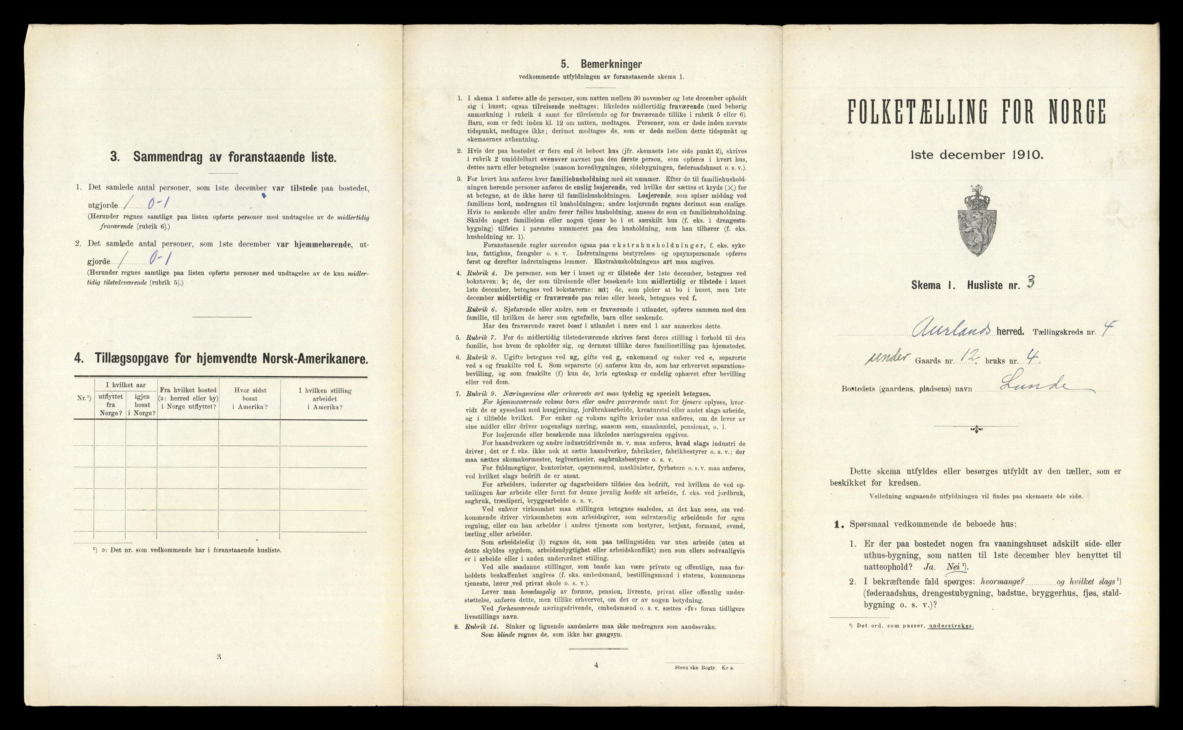 RA, Folketelling 1910 for 1421 Aurland herred, 1910, s. 265