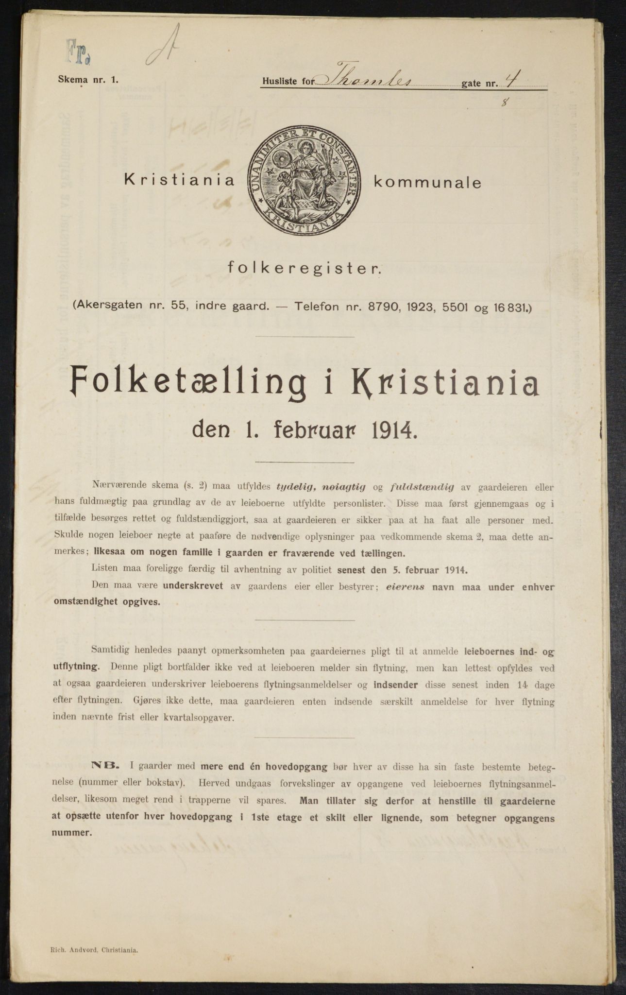 OBA, Kommunal folketelling 1.2.1914 for Kristiania, 1914, s. 110140