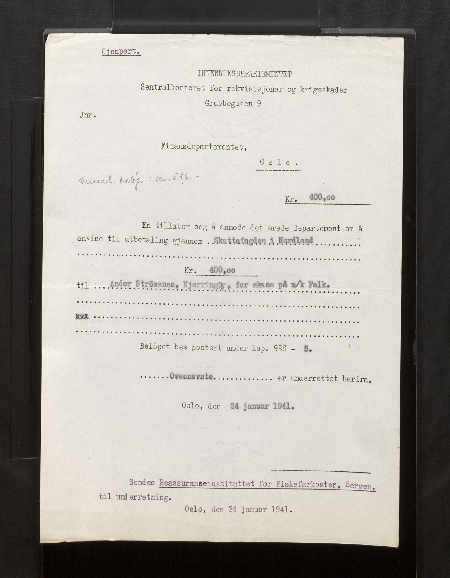 Fiskeridirektoratet - 1 Adm. ledelse - 13 Båtkontoret, SAB/A-2003/La/L0008: Statens krigsforsikring for fiskeflåten, 1936-1971, s. 128