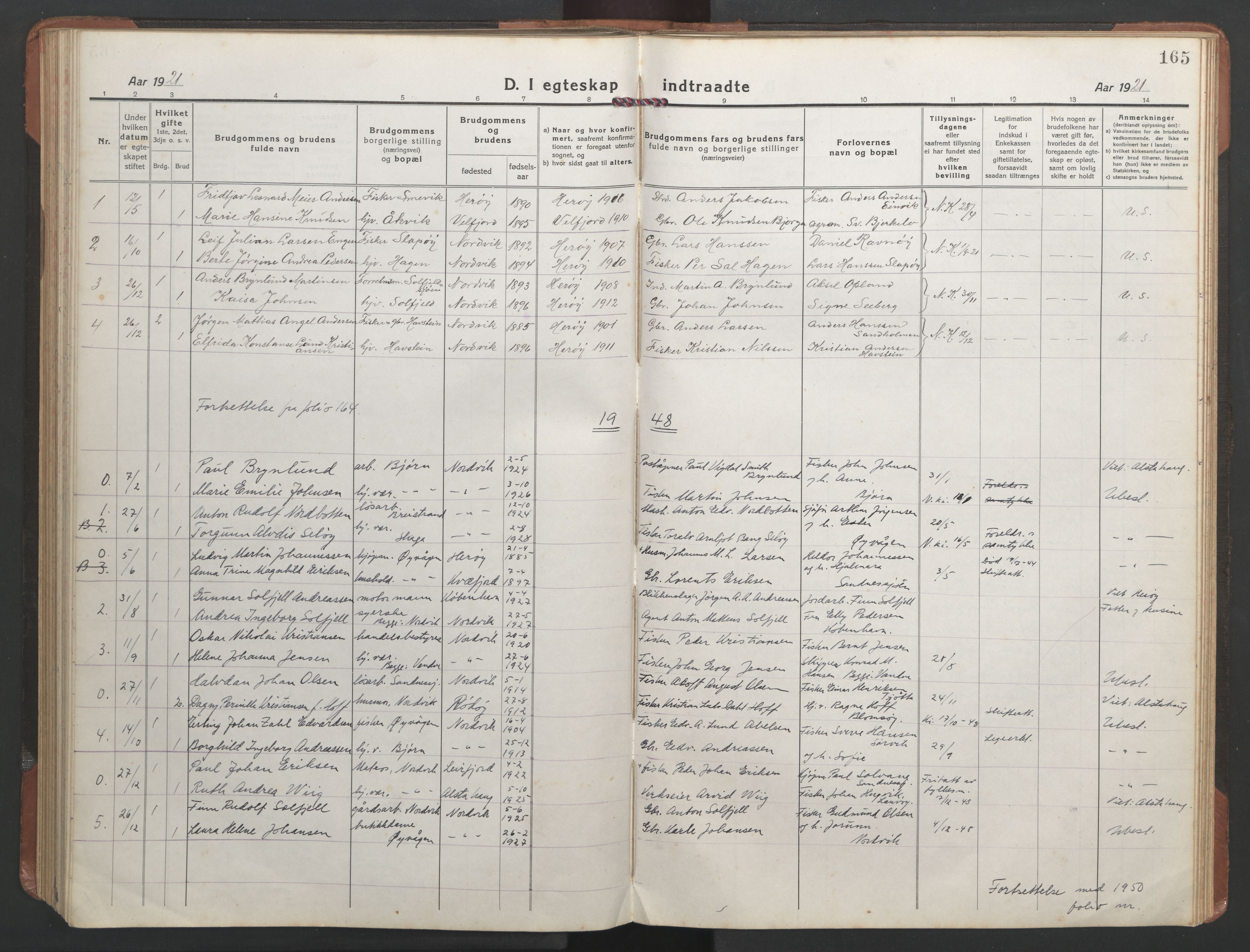 Ministerialprotokoller, klokkerbøker og fødselsregistre - Nordland, SAT/A-1459/836/L0539: Klokkerbok nr. 836C03, 1917-1949, s. 165