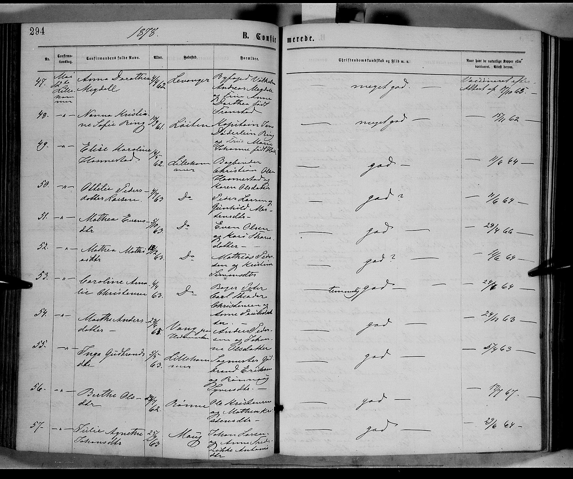 Fåberg prestekontor, AV/SAH-PREST-086/H/Ha/Haa/L0007: Ministerialbok nr. 7, 1868-1878, s. 294