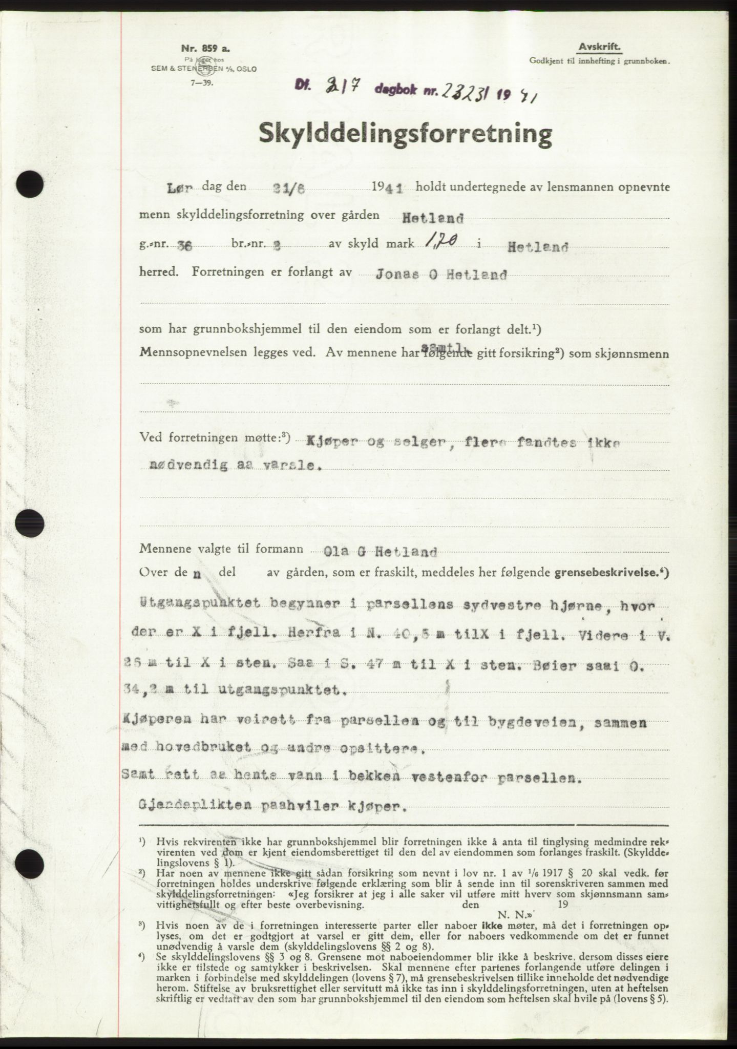 Jæren sorenskriveri, SAST/A-100310/03/G/Gba/L0080: Pantebok, 1941-1941, Dagboknr: 2323/1941