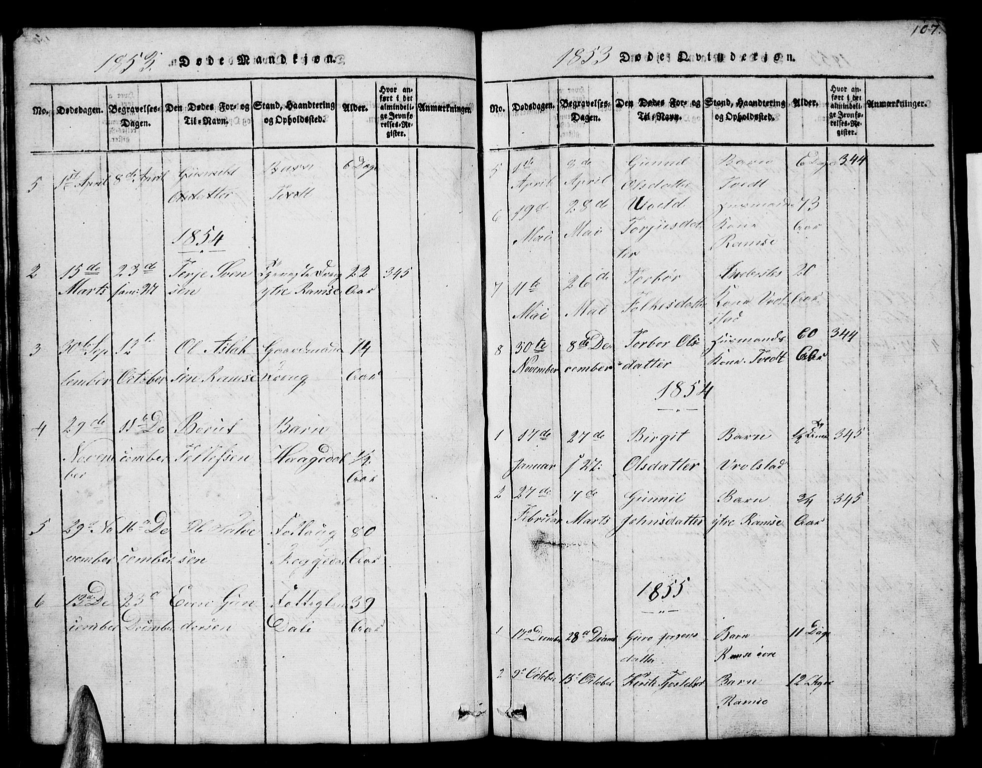 Åmli sokneprestkontor, SAK/1111-0050/F/Fb/Fbb/L0001: Klokkerbok nr. B 1, 1816-1889, s. 107