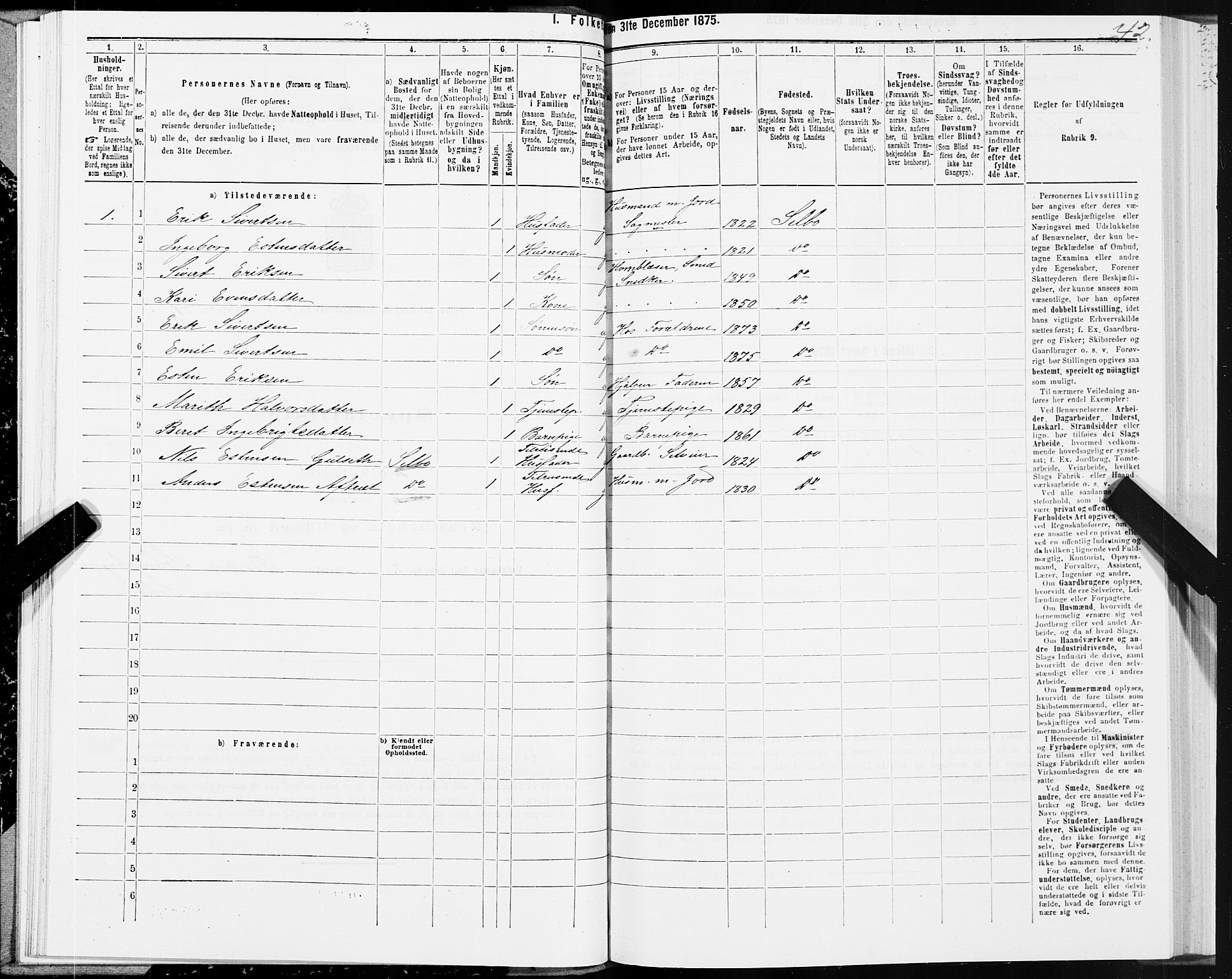 SAT, Folketelling 1875 for 1664P Selbu prestegjeld, 1875, s. 1042