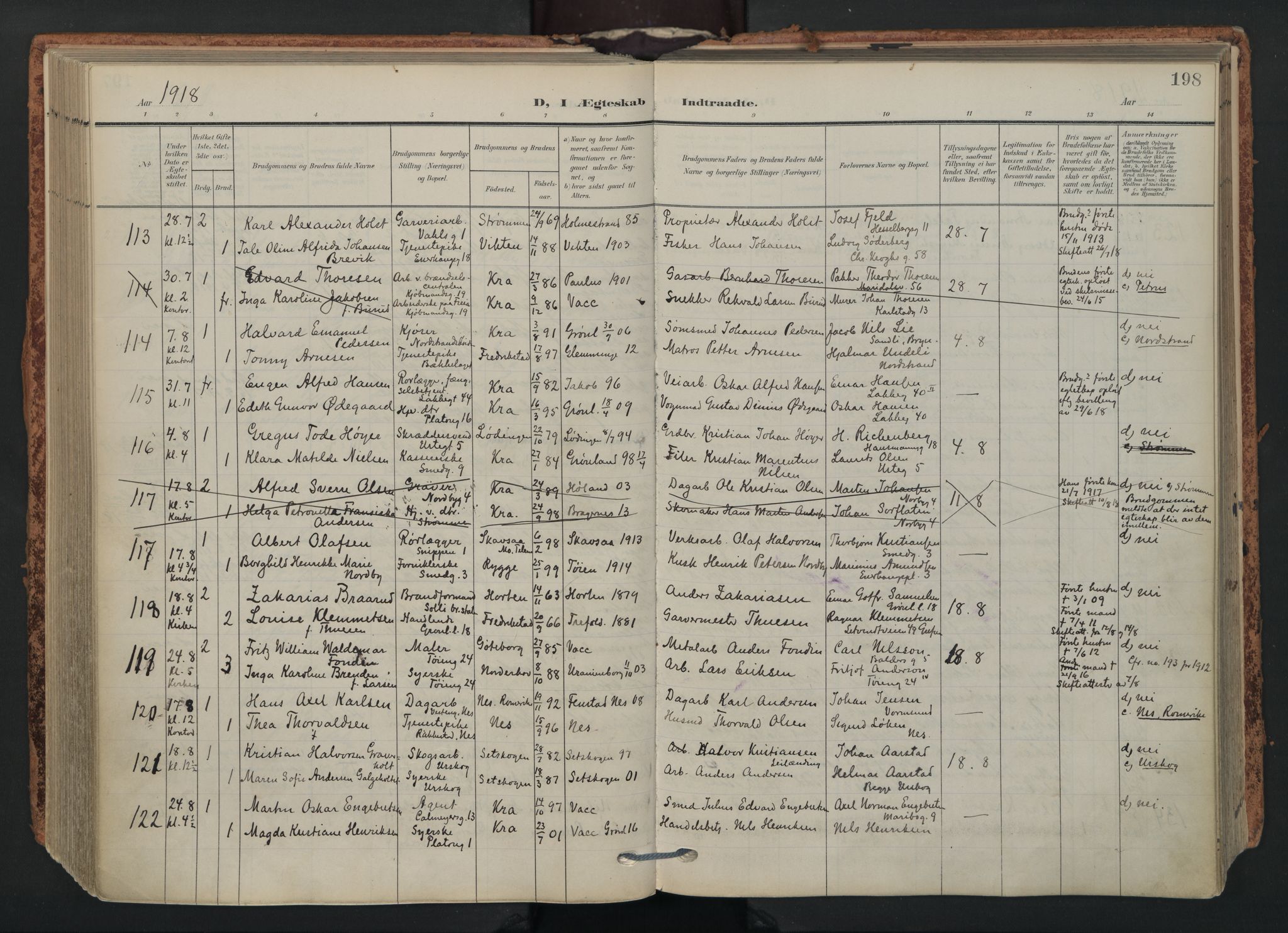 Grønland prestekontor Kirkebøker, AV/SAO-A-10848/F/Fa/L0017: Ministerialbok nr. 17, 1906-1934, s. 198