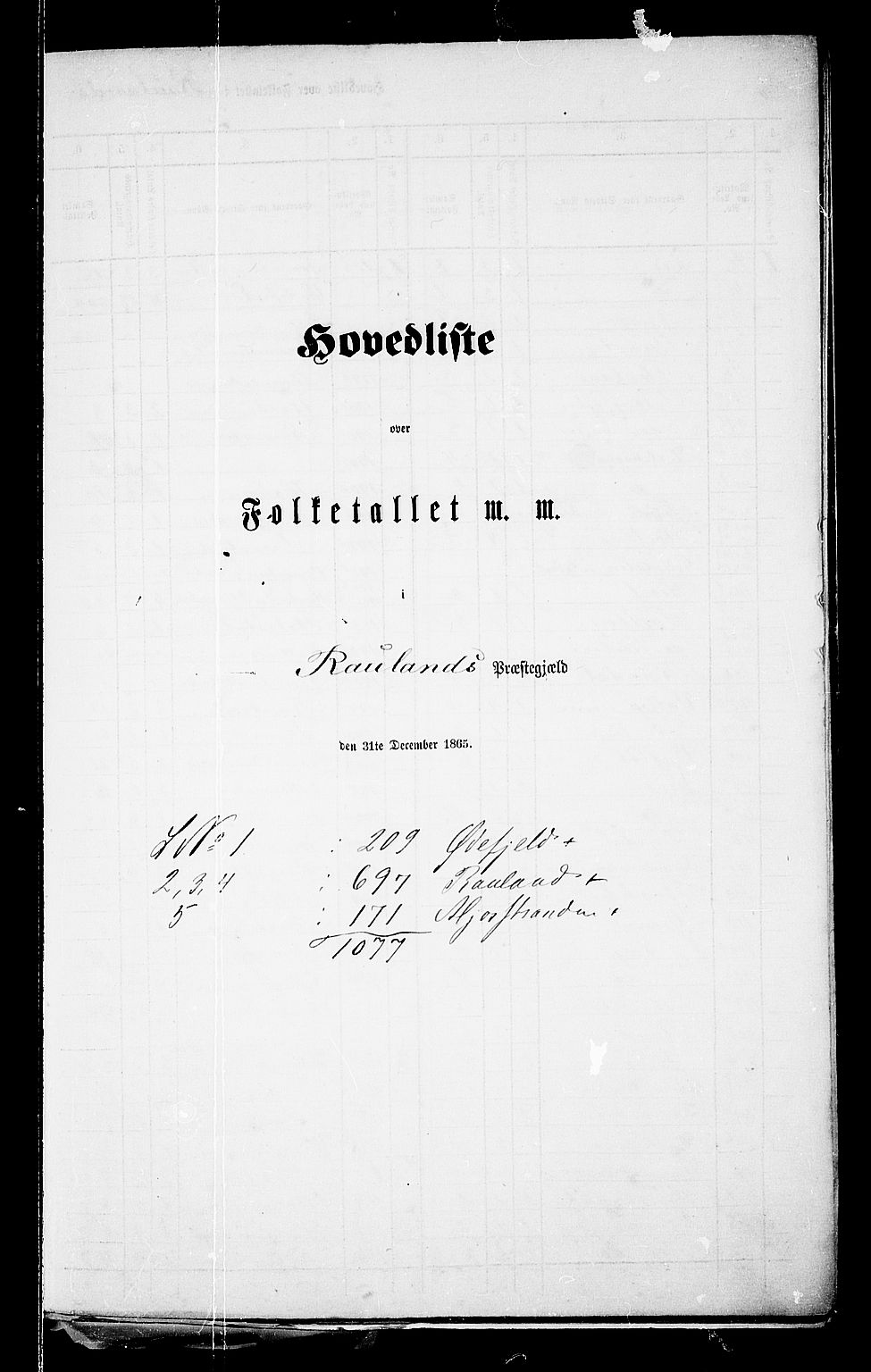 RA, Folketelling 1865 for 0835P Rauland prestegjeld, 1865, s. 7