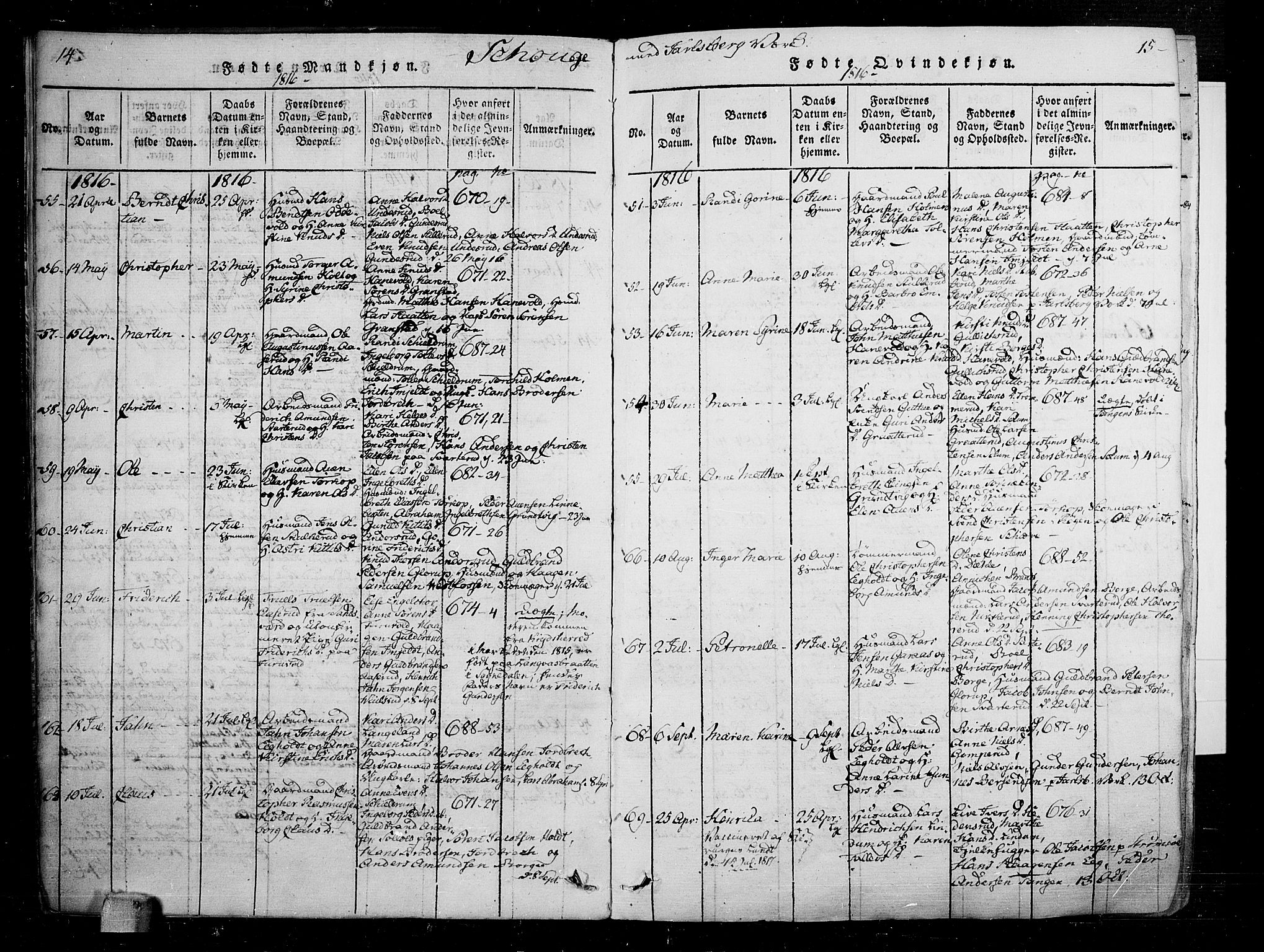 Skoger kirkebøker, SAKO/A-59/F/Fa/L0002: Ministerialbok nr. I 2 /1, 1814-1842, s. 14-15