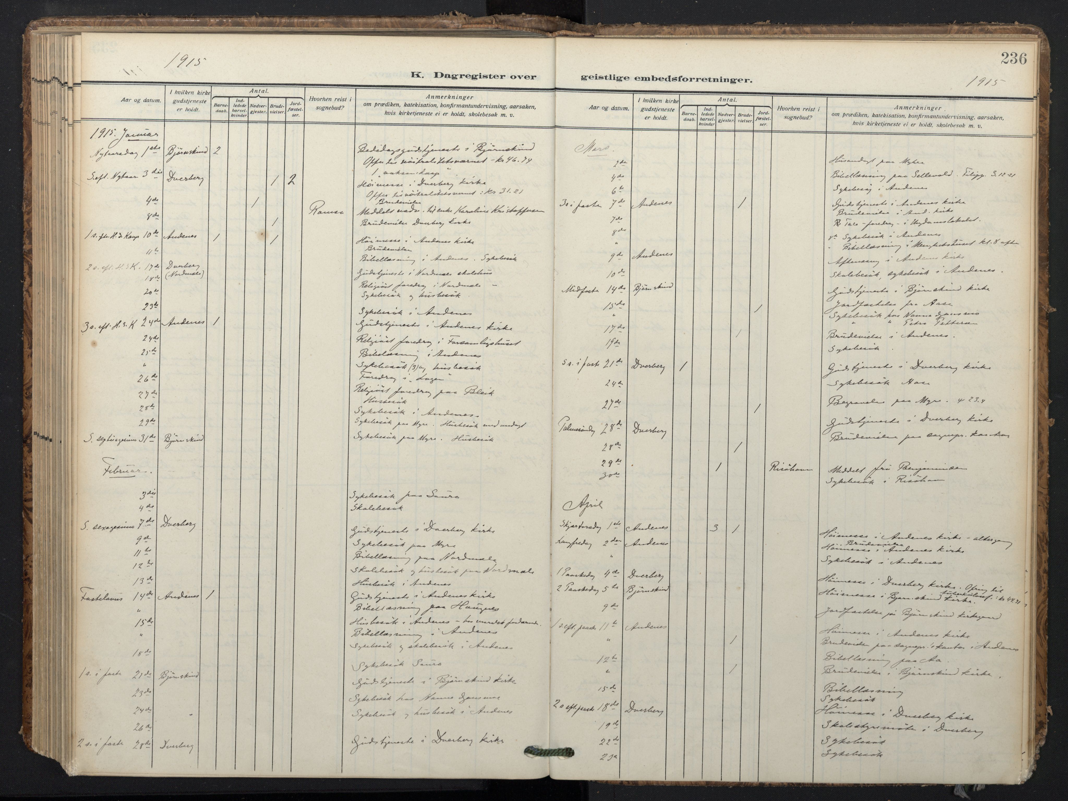 Ministerialprotokoller, klokkerbøker og fødselsregistre - Nordland, SAT/A-1459/897/L1401: Ministerialbok nr. 897A08, 1909-1921, s. 236