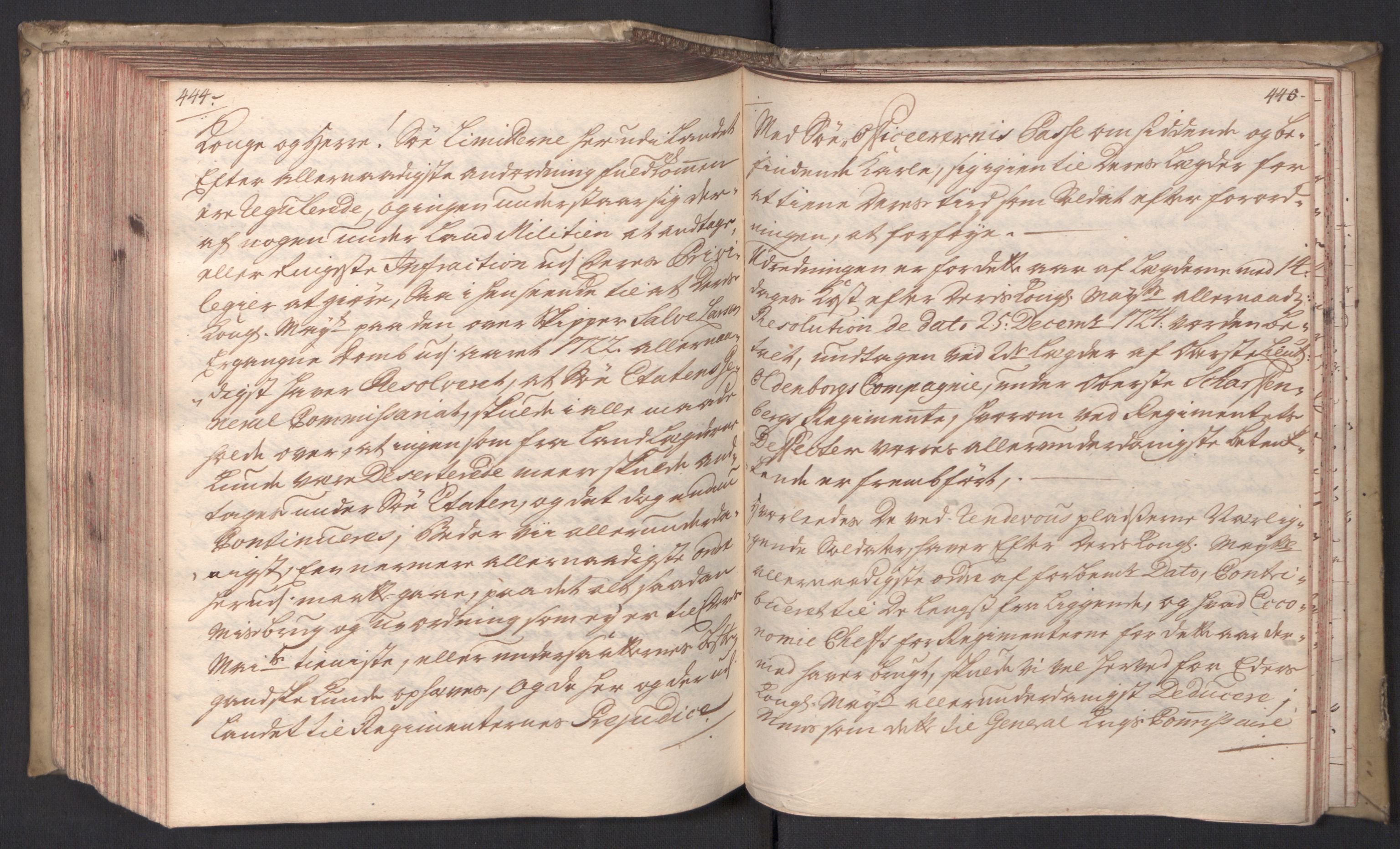 Kommanderende general (KG I) med Det norske krigsdirektorium, AV/RA-EA-5419/B/L0008: Kommanderende generals kopibok, 1723-1725, s. 444-445