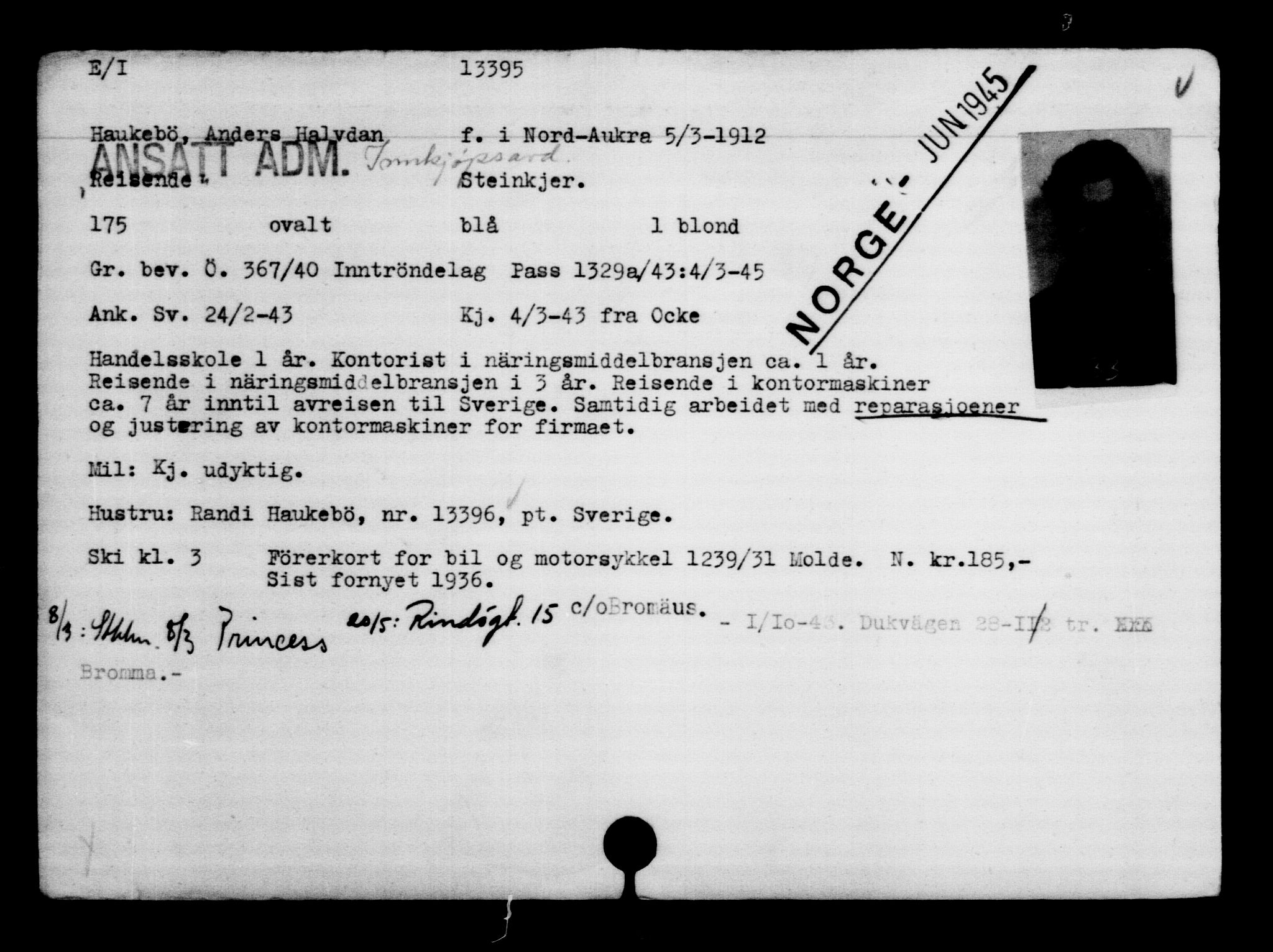 Den Kgl. Norske Legasjons Flyktningskontor, AV/RA-S-6753/V/Va/L0007: Kjesäterkartoteket.  Flyktningenr. 12700-15723, 1940-1945, s. 797