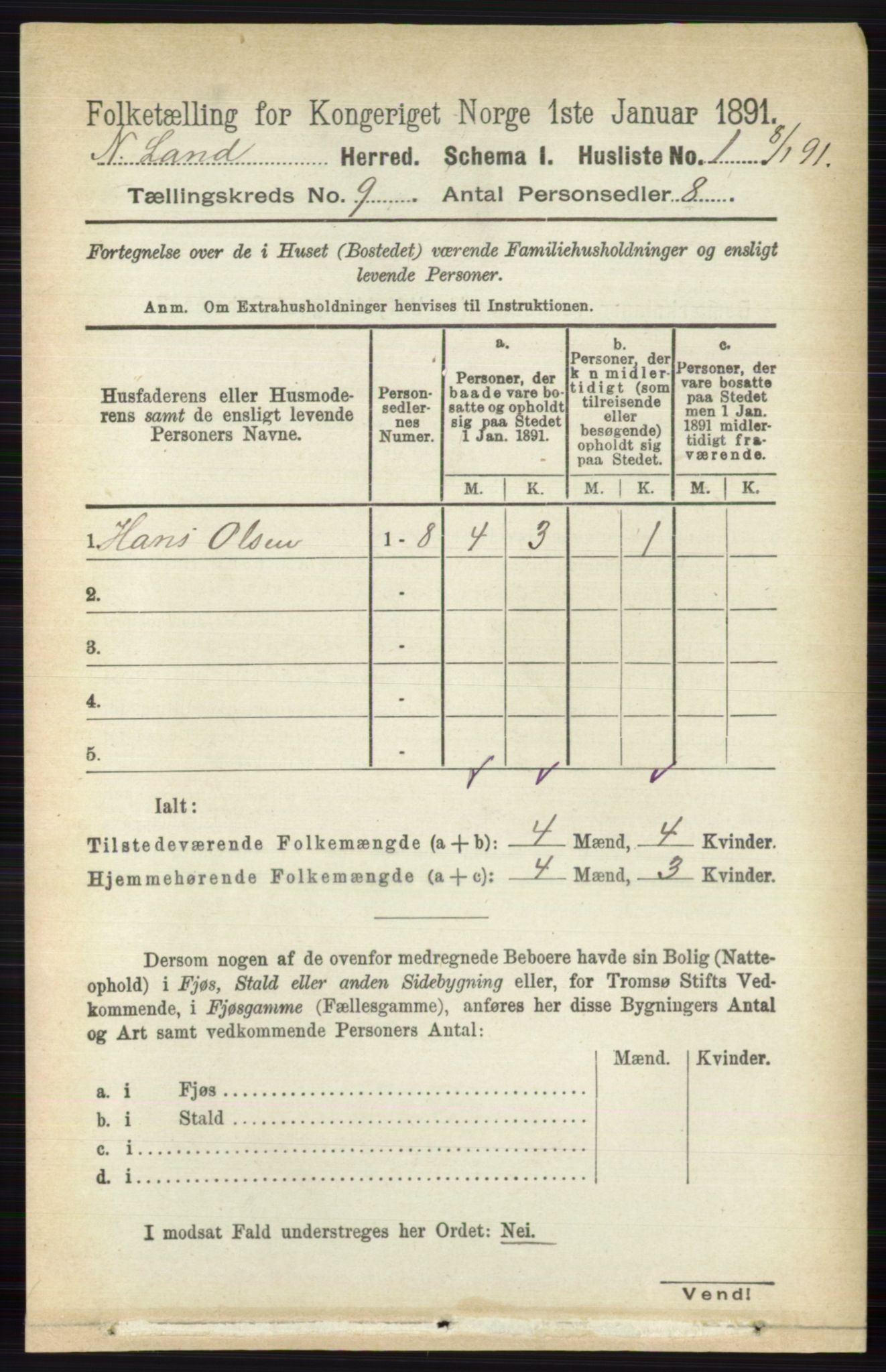 RA, Folketelling 1891 for 0538 Nordre Land herred, 1891, s. 2522