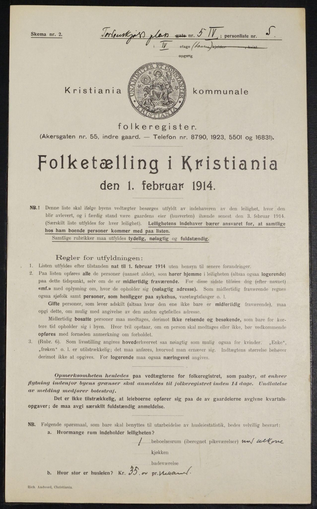 OBA, Kommunal folketelling 1.2.1914 for Kristiania, 1914, s. 114736