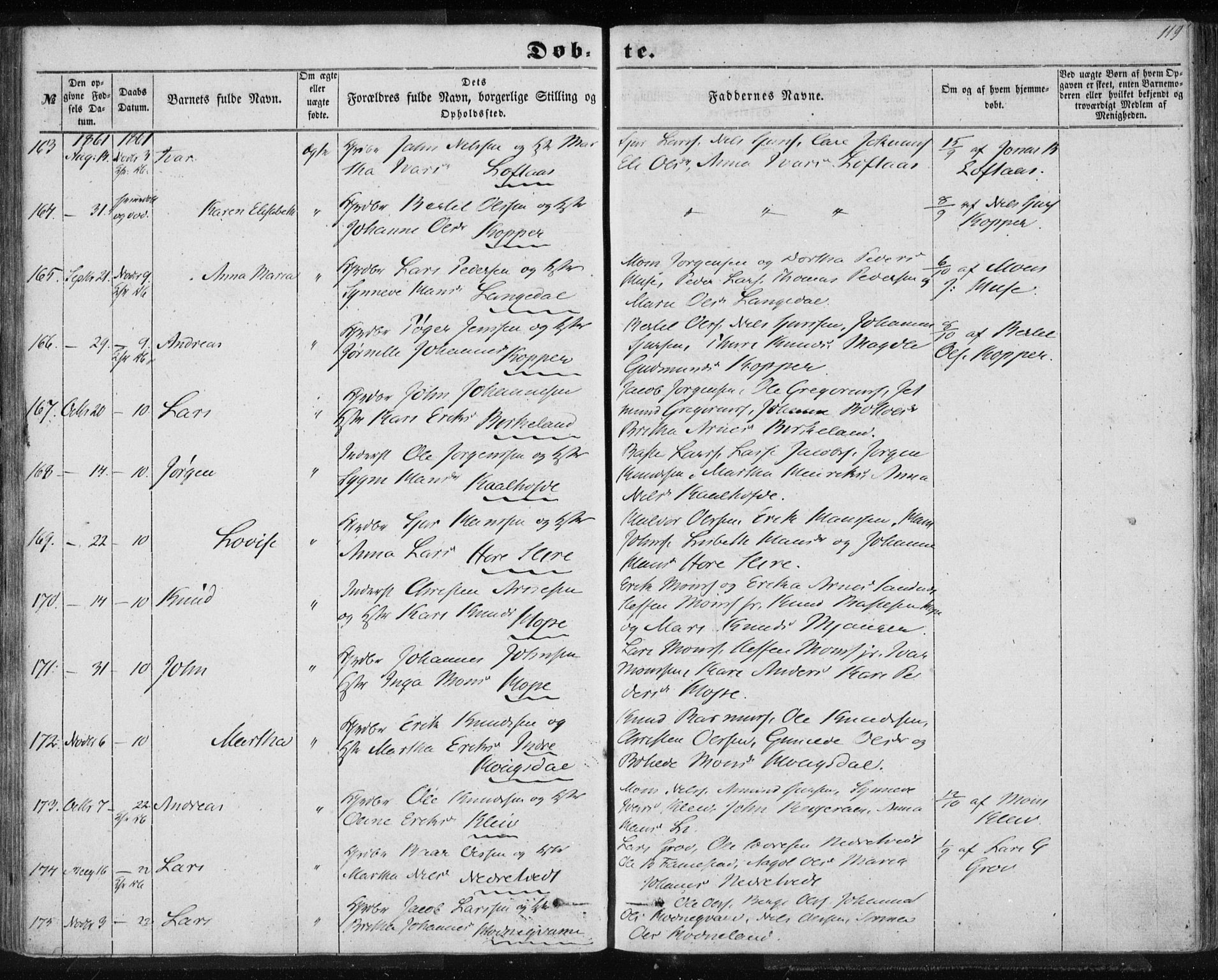 Lindås Sokneprestembete, AV/SAB-A-76701/H/Haa/Haaa/L0011: Ministerialbok nr. A 11, 1854-1869, s. 119