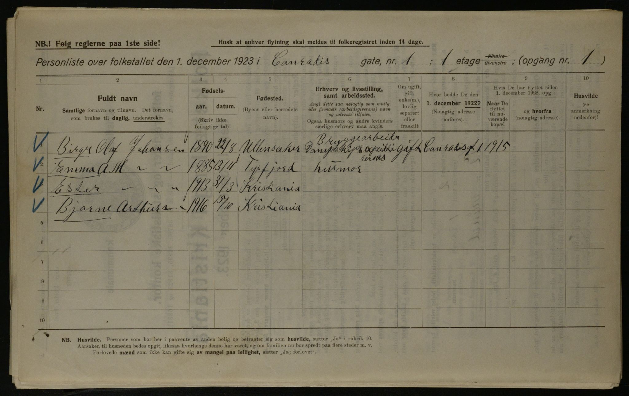 OBA, Kommunal folketelling 1.12.1923 for Kristiania, 1923, s. 15108