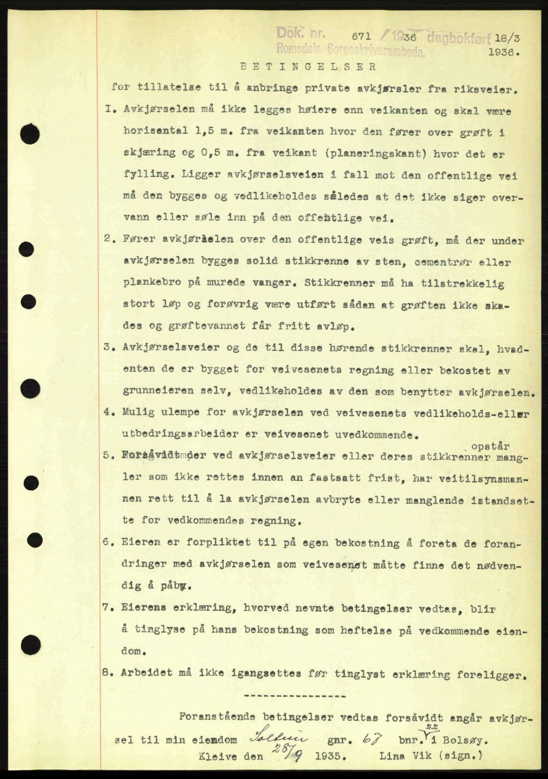 Romsdal sorenskriveri, SAT/A-4149/1/2/2C: Pantebok nr. A1, 1936-1936, Dagboknr: 671/1936