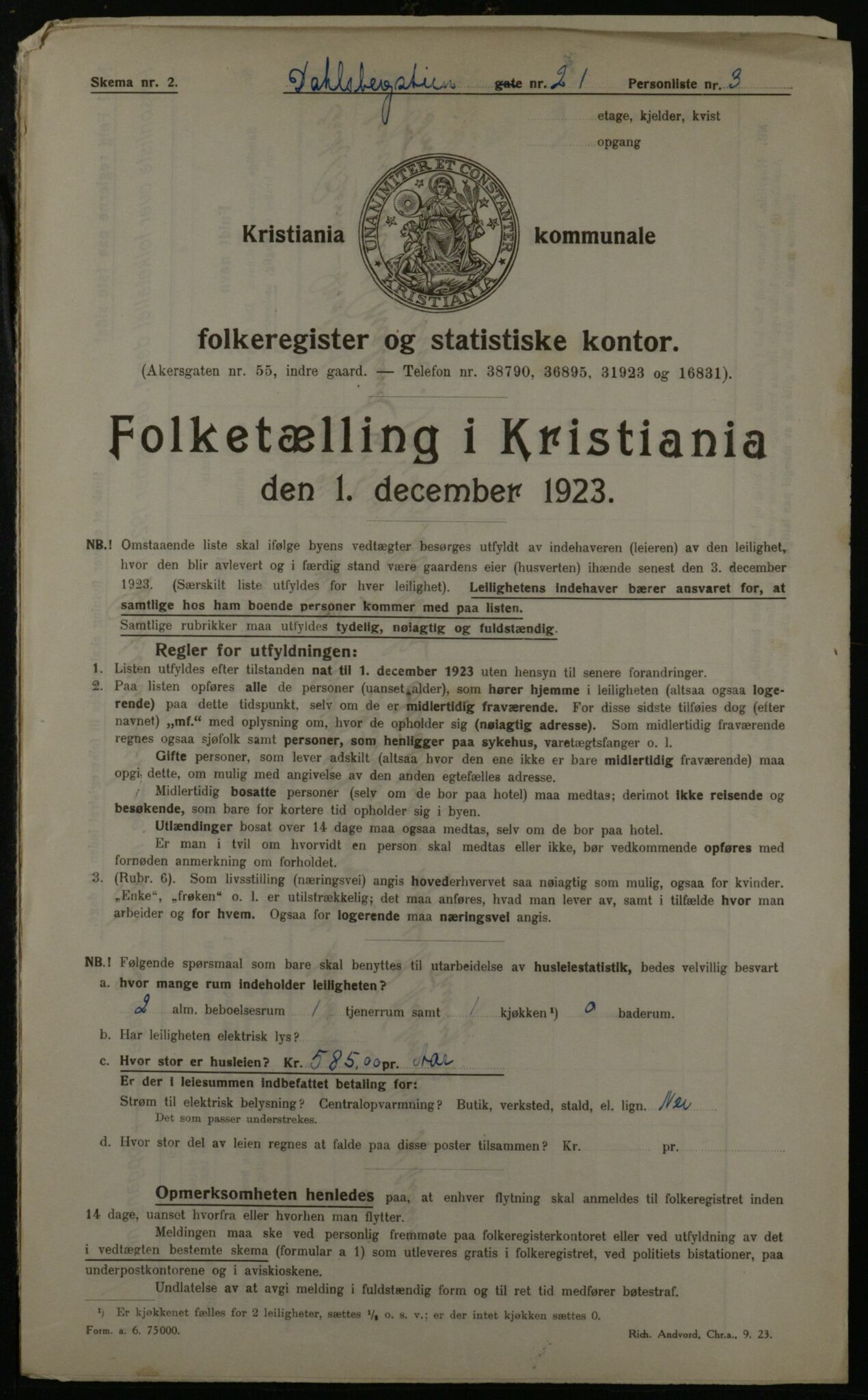 OBA, Kommunal folketelling 1.12.1923 for Kristiania, 1923, s. 16188