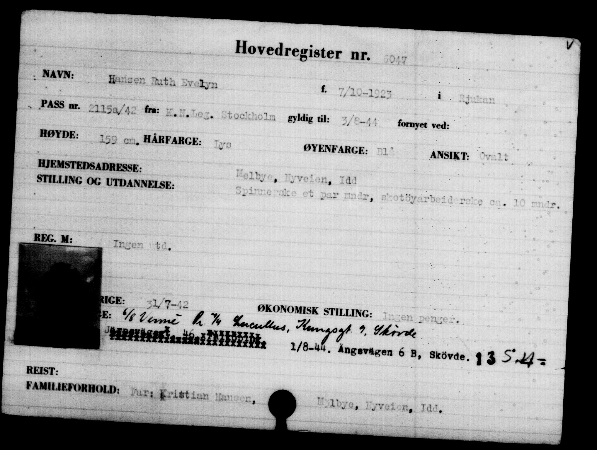 Den Kgl. Norske Legasjons Flyktningskontor, AV/RA-S-6753/V/Va/L0004: Kjesäterkartoteket.  Flyktningenr. 3496-6610, 1940-1945, s. 2987