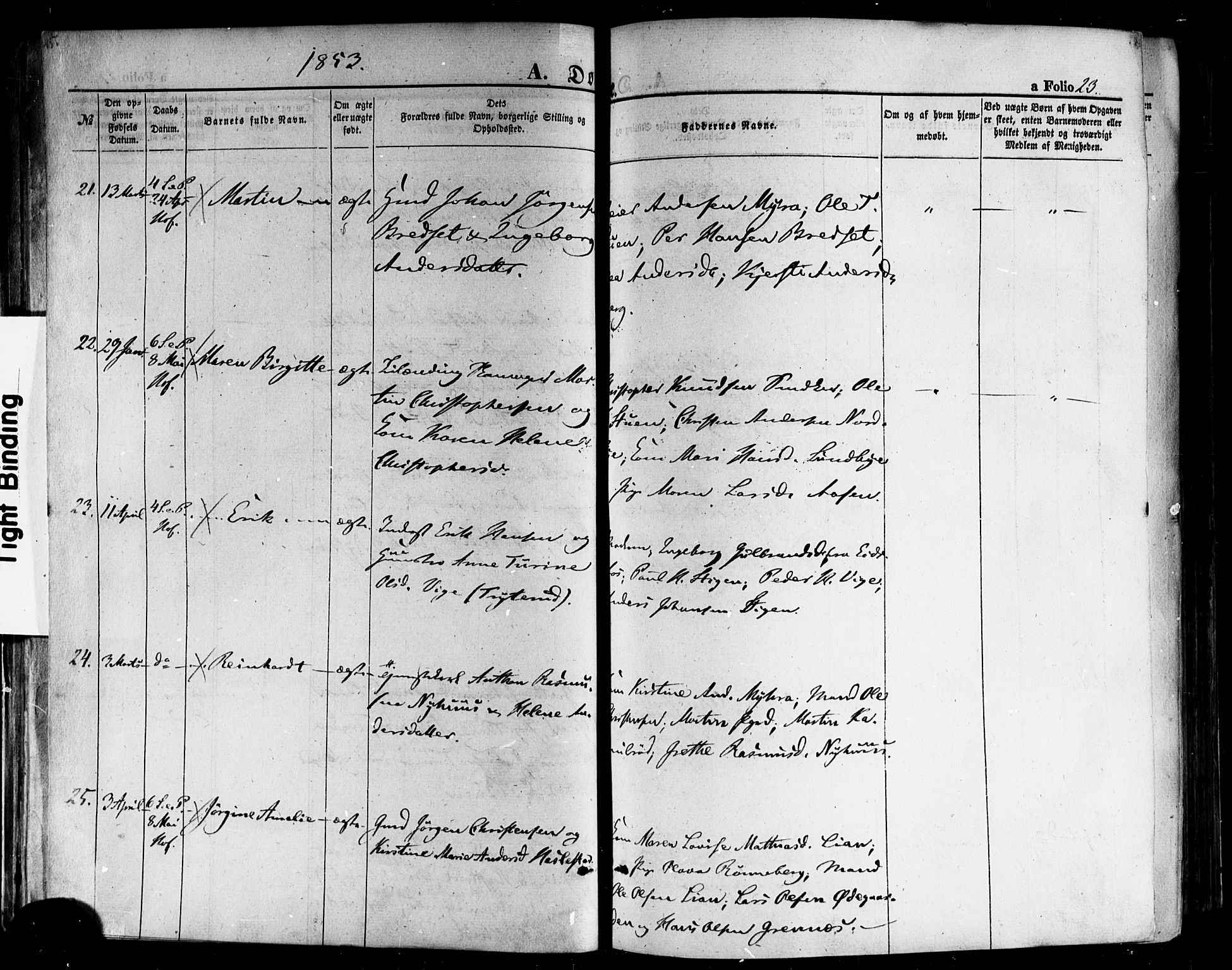 Hof kirkebøker, AV/SAKO-A-64/F/Fa/L0006: Ministerialbok nr. I 6, 1851-1877, s. 23