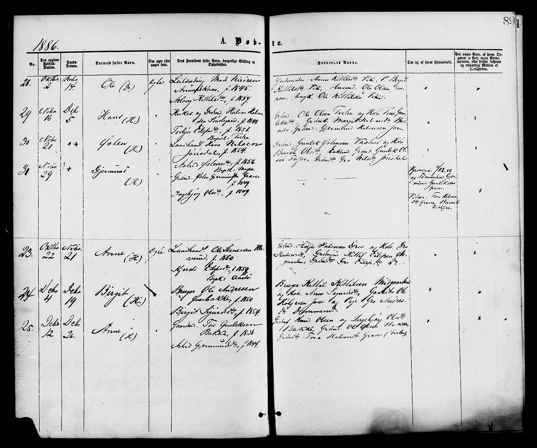 Gransherad kirkebøker, AV/SAKO-A-267/F/Fa/L0004: Ministerialbok nr. I 4, 1871-1886, s. 89