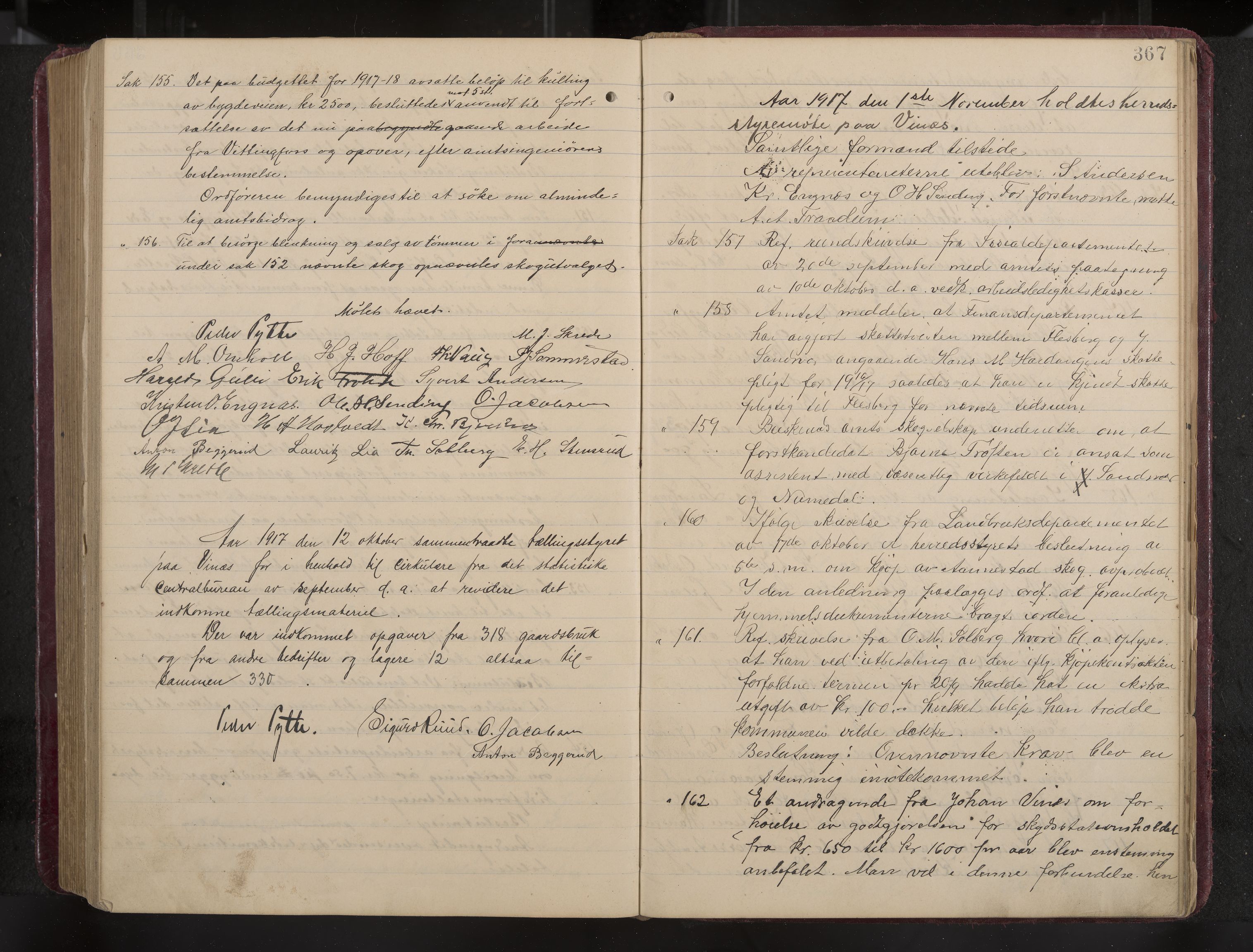 Ytre Sandsvær formannskap og sentraladministrasjon, IKAK/0629021/A/Aa/L0001: Møtebok med register, 1902-1919, s. 367