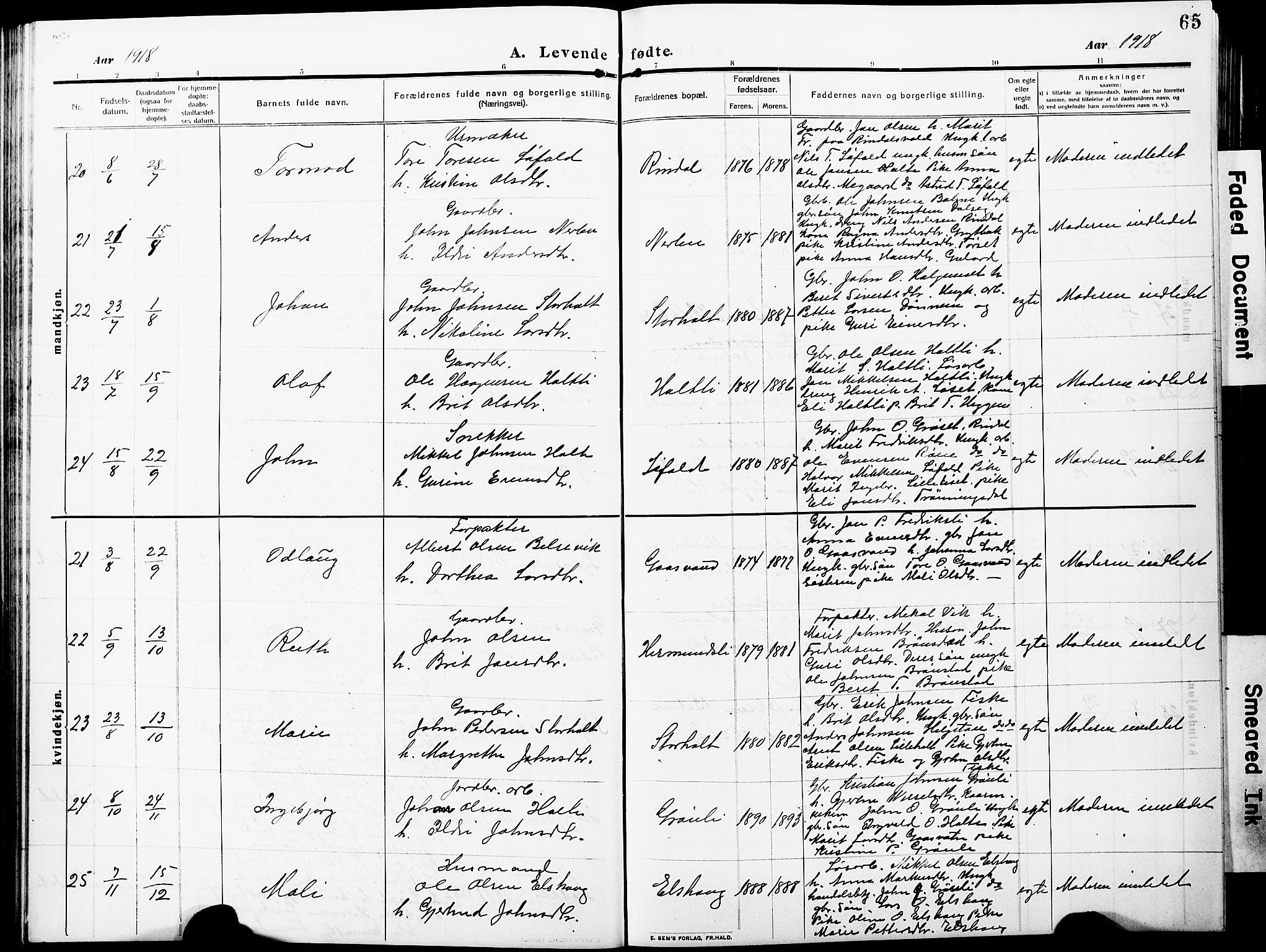 Ministerialprotokoller, klokkerbøker og fødselsregistre - Møre og Romsdal, AV/SAT-A-1454/598/L1079: Klokkerbok nr. 598C04, 1909-1927, s. 65