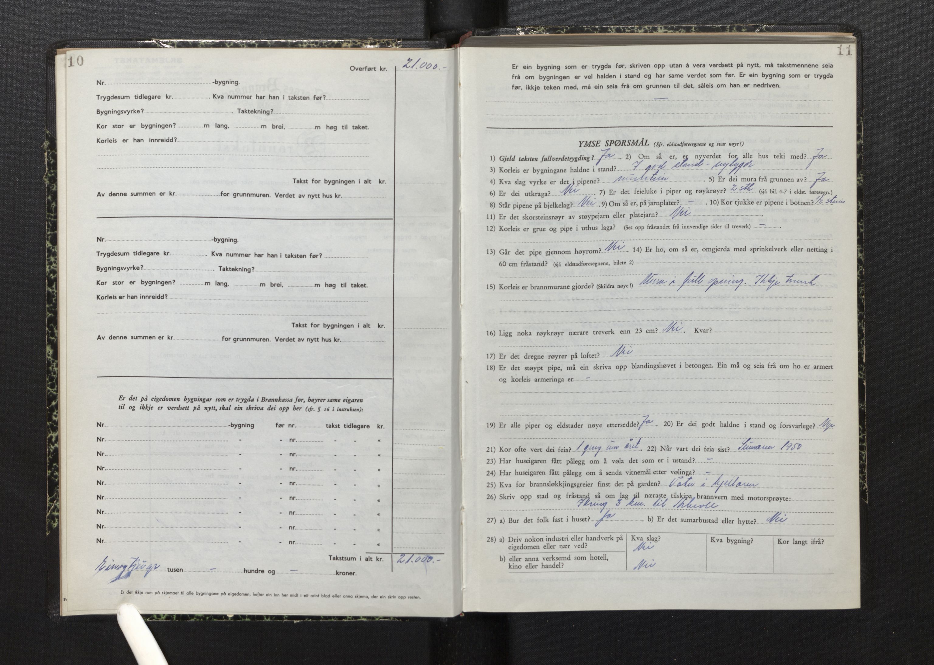 Lensmannen i Askvoll, AV/SAB-A-26301/0012/L0006: Branntakstprotokoll, skjematakst, 1950-1955, s. 10-11