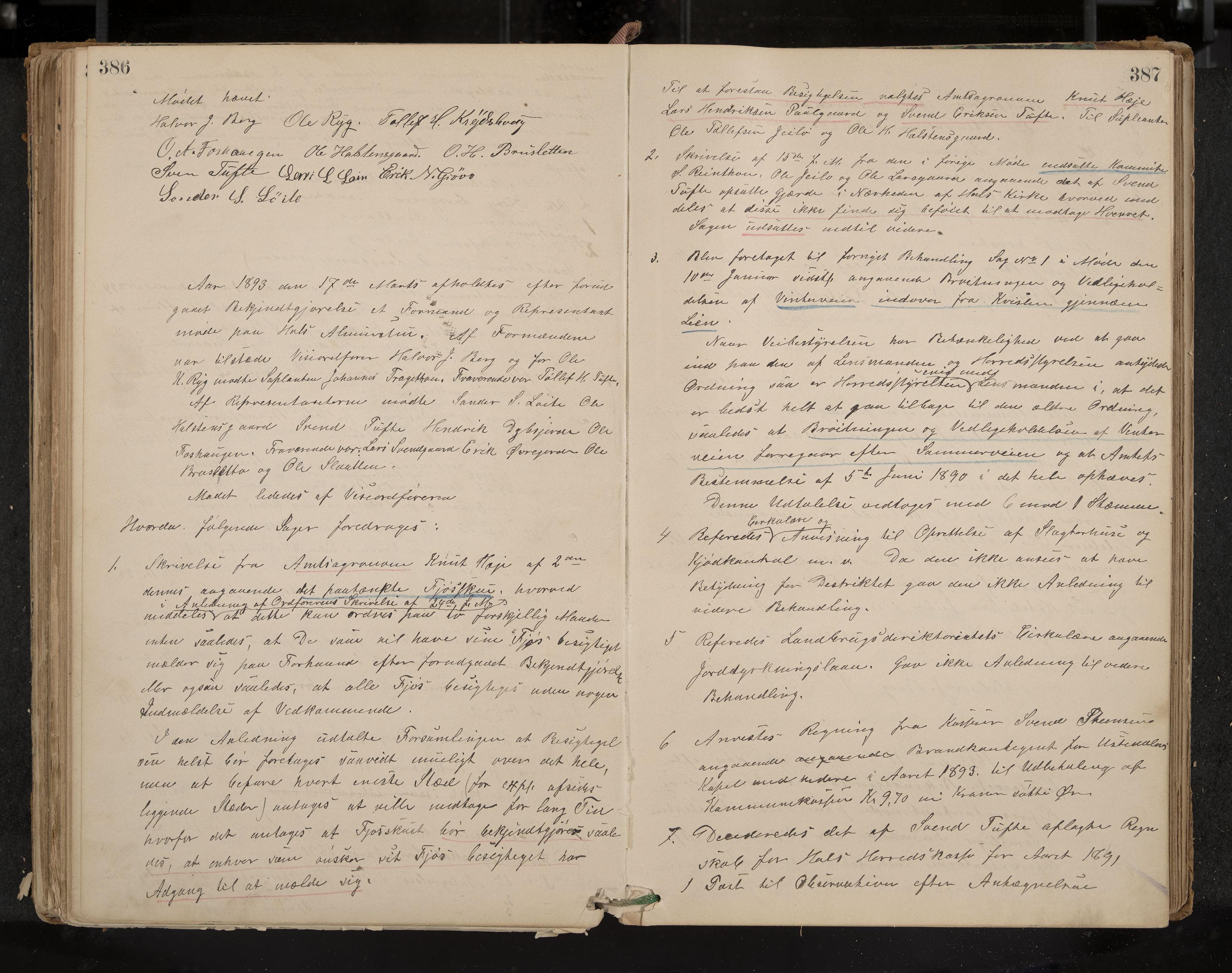 Hol formannskap og sentraladministrasjon, IKAK/0620021-1/A/L0001: Møtebok, 1877-1893, s. 386-387