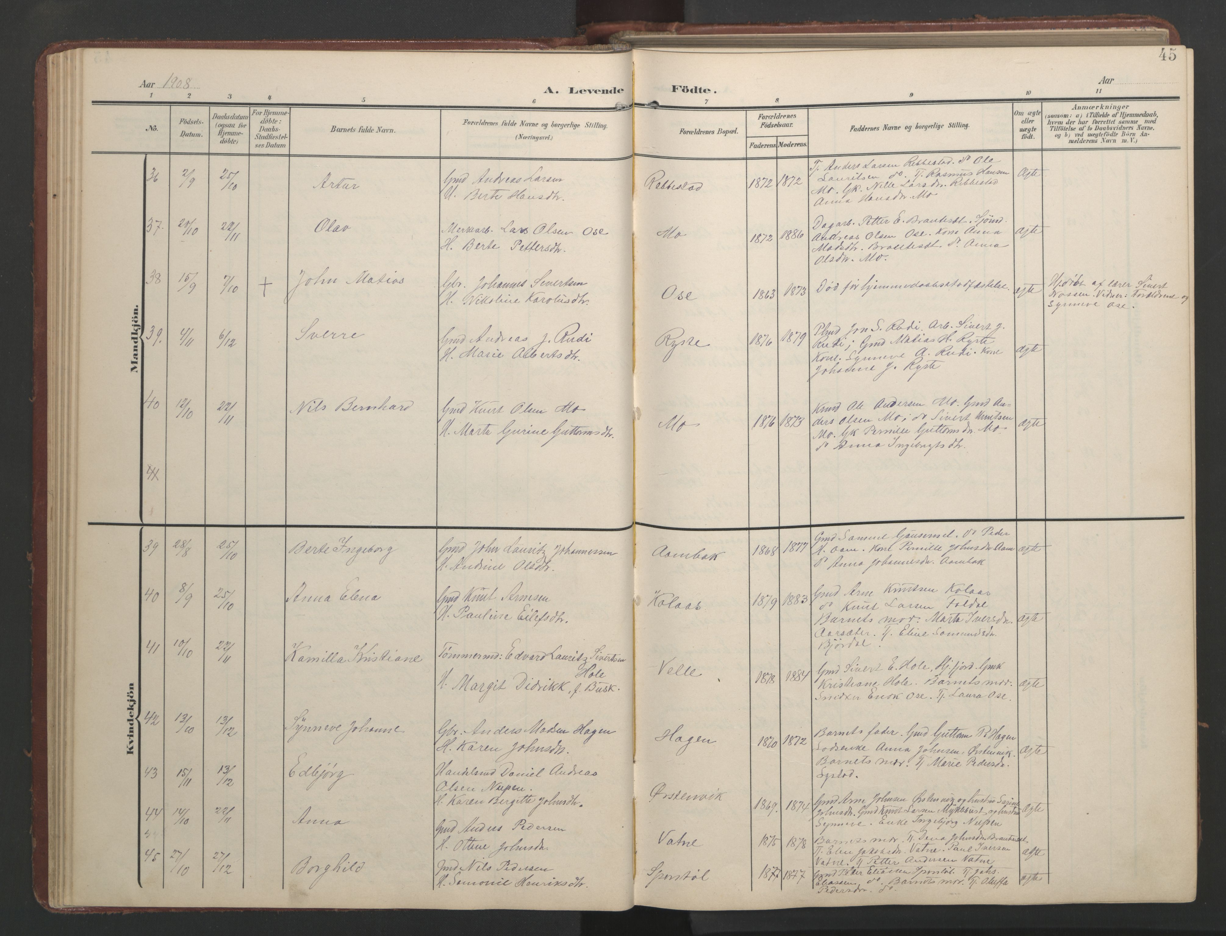 Ministerialprotokoller, klokkerbøker og fødselsregistre - Møre og Romsdal, AV/SAT-A-1454/513/L0190: Klokkerbok nr. 513C04, 1904-1926, s. 45