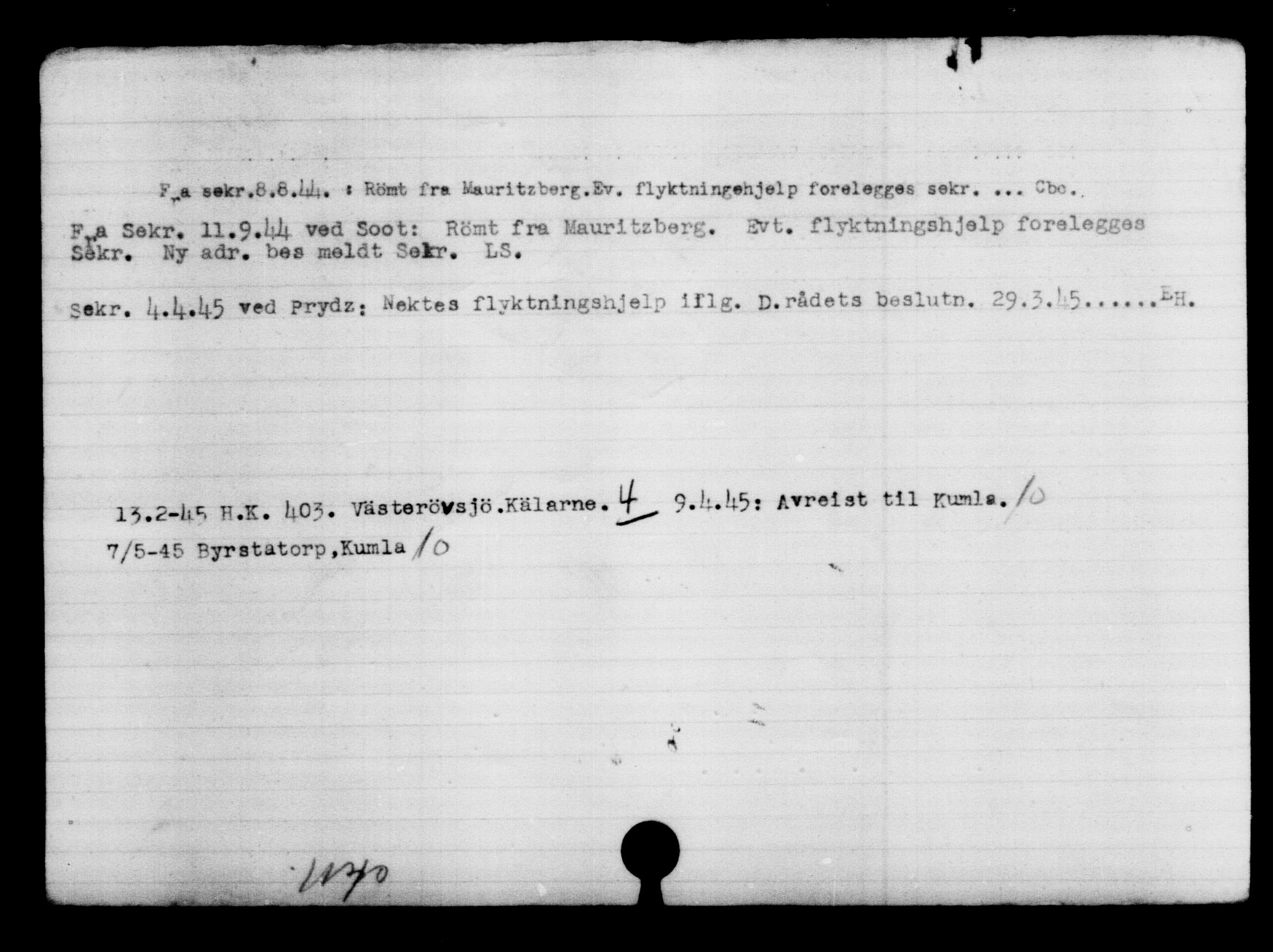 Utenriksstasjonene, Legasjonen i Stockholm, Flyktningkontoret, AV/RA-S-6753/V/Va/L0005: Kjesäterkartoteket, flyktninger med registreringsnr. 6600-9417, 1940-1945, s. 519