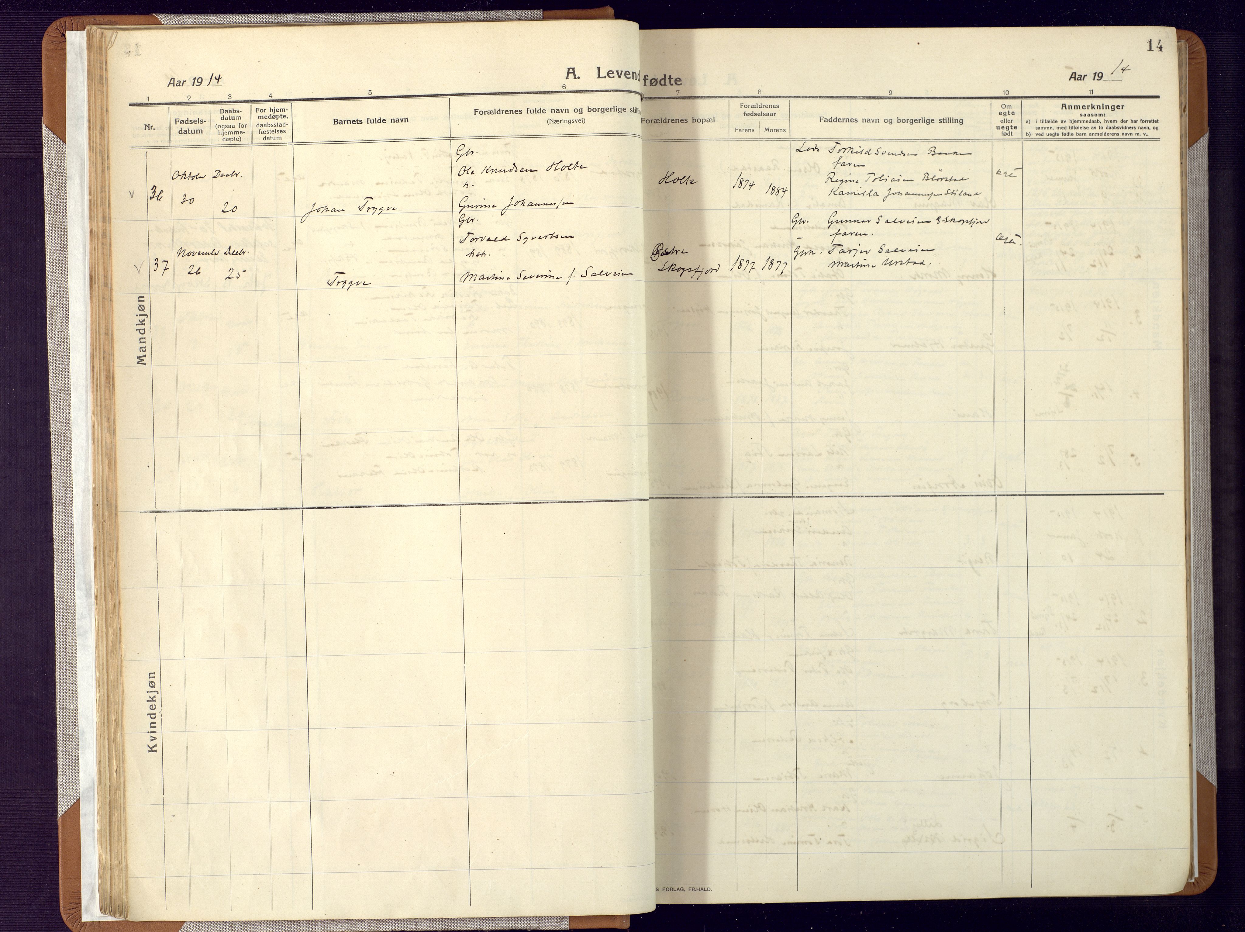 Mandal sokneprestkontor, SAK/1111-0030/F/Fa/Faa/L0022: Ministerialbok nr. A 22, 1913-1925, s. 14