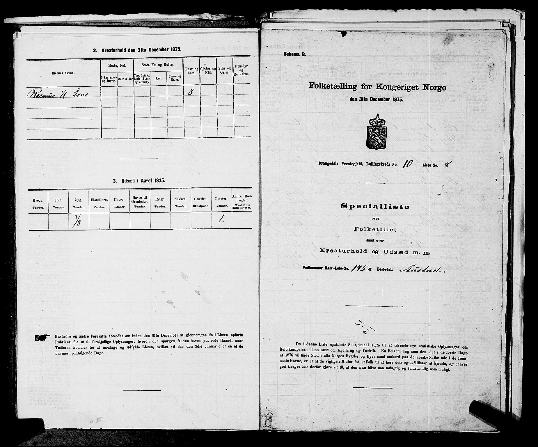 SAKO, Folketelling 1875 for 0817P Drangedal prestegjeld, 1875, s. 1019