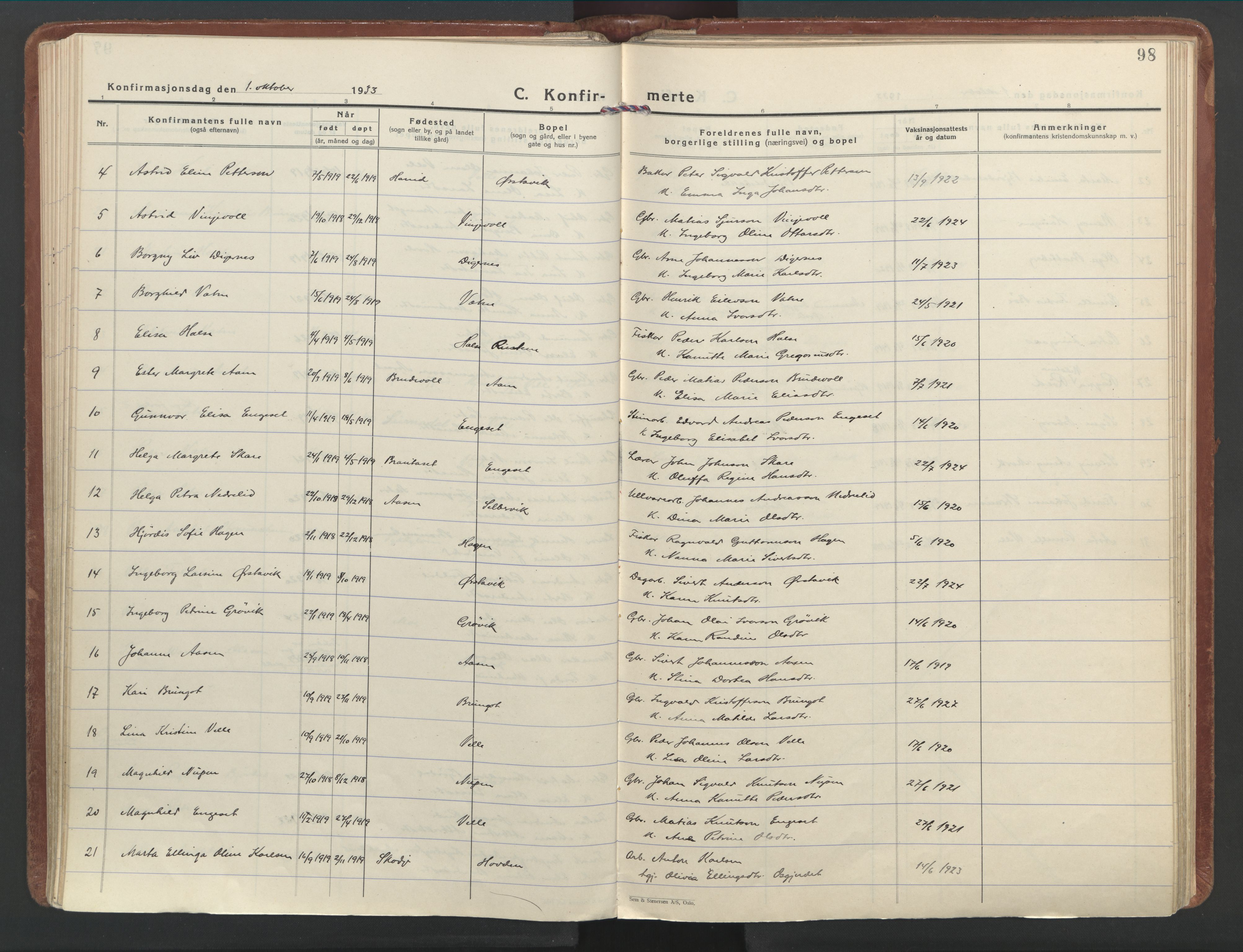 Ministerialprotokoller, klokkerbøker og fødselsregistre - Møre og Romsdal, AV/SAT-A-1454/513/L0181: Ministerialbok nr. 513A08, 1930-1943, s. 98