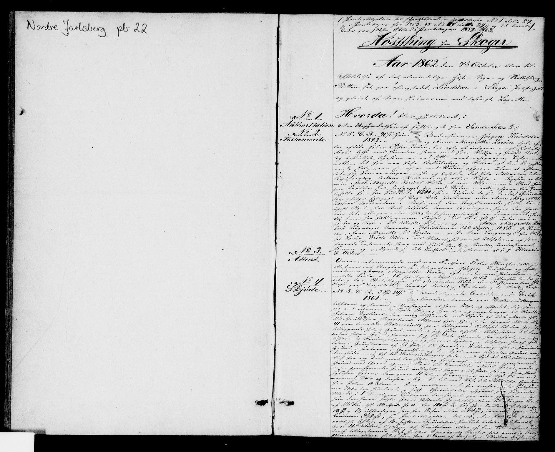 Nordre Jarlsberg sorenskriveri, SAKO/A-80/G/Ga/Gaa/L0022: Pantebok nr. 22, 1862-1865, s. 1