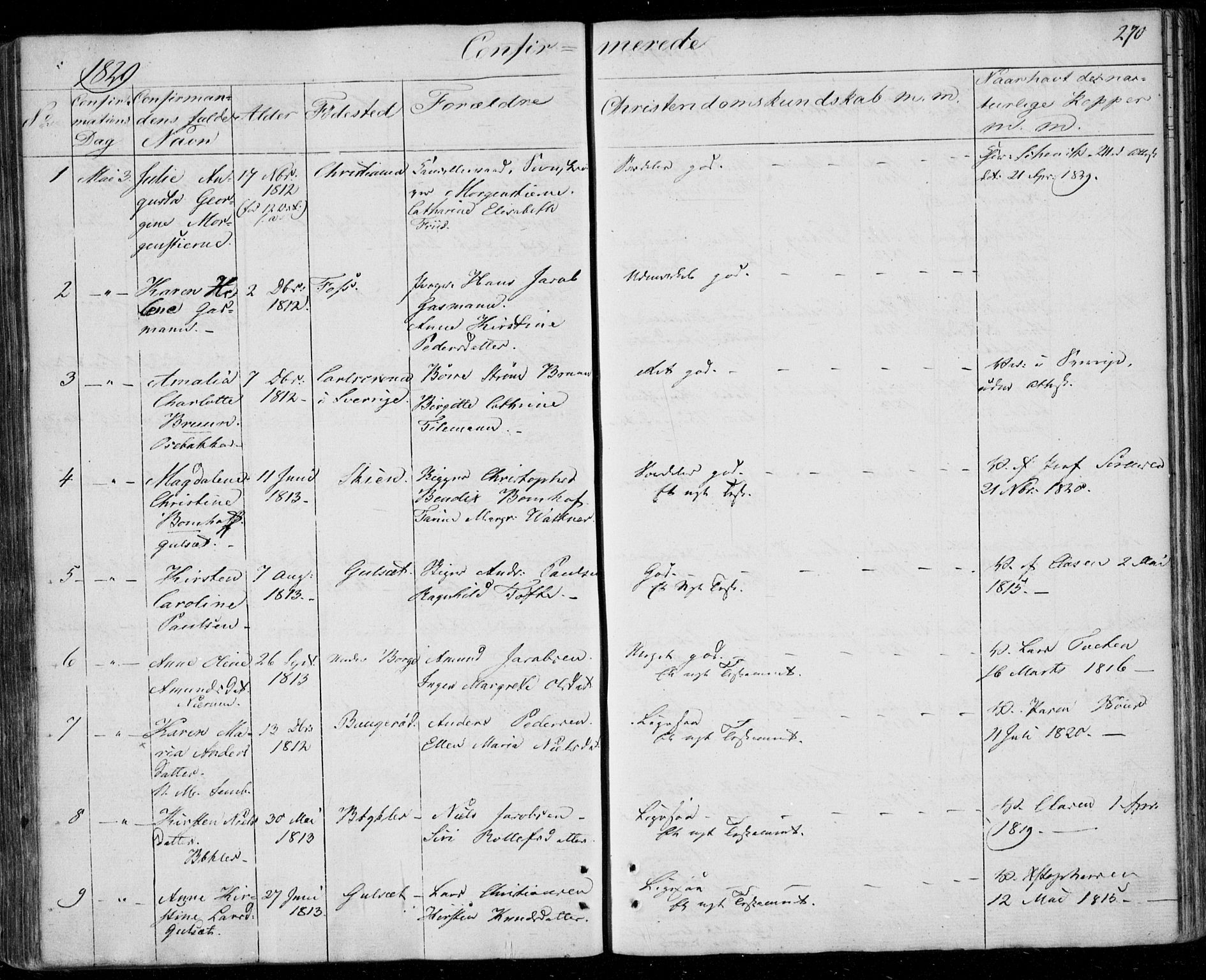 Gjerpen kirkebøker, AV/SAKO-A-265/F/Fa/L0005: Ministerialbok nr. I 5, 1823-1829, s. 270