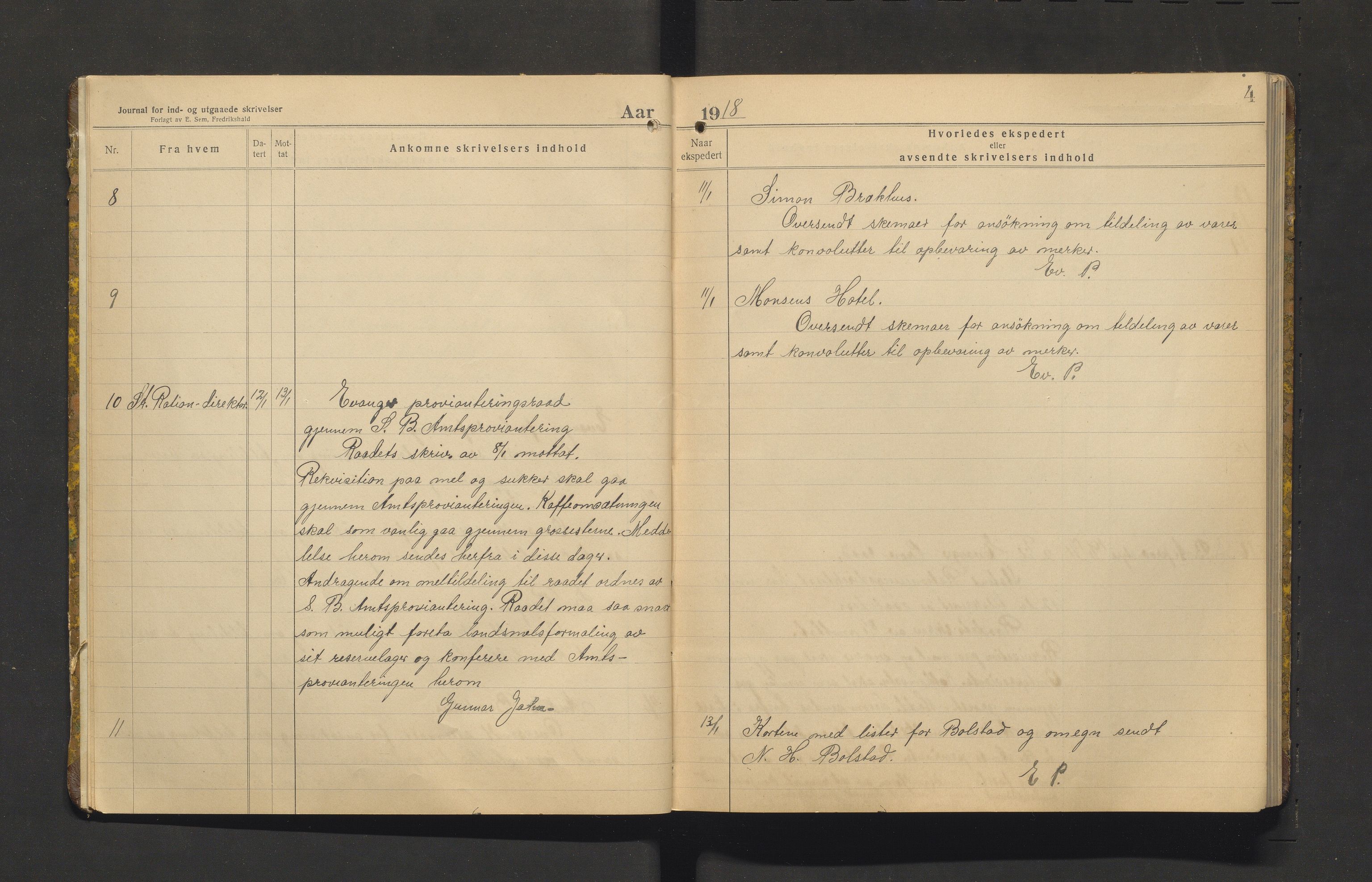 Evanger kommune. Provianteringsrådet , IKAH/1237-840/C/Ca/L0001: Brevjournal for Evanger provianteringsråd, 1918