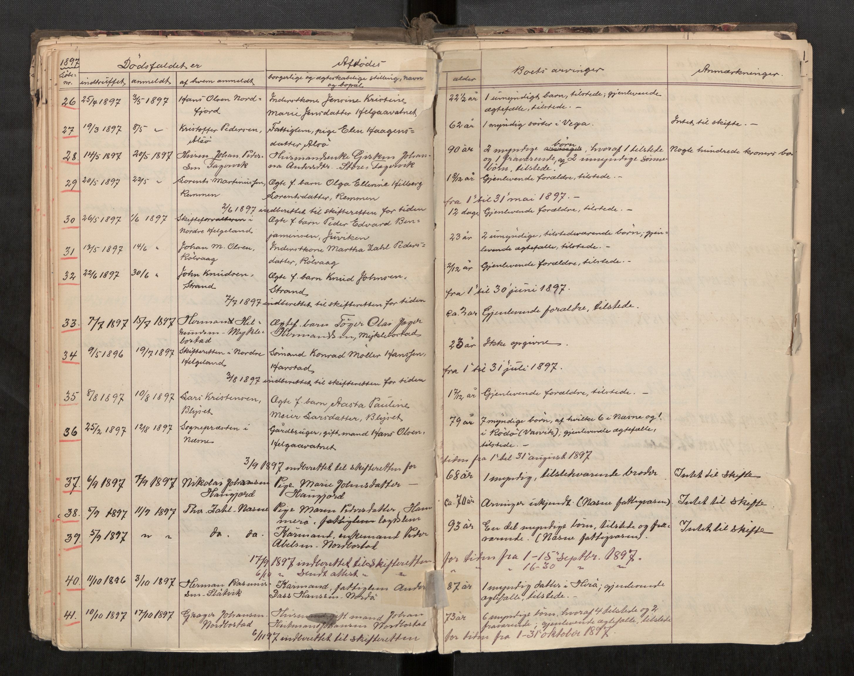 Nesna lensmannskontor, AV/SAT-A-5703/02/L0002: 2.01.02 - Dødsfallsregister, 1888-1909