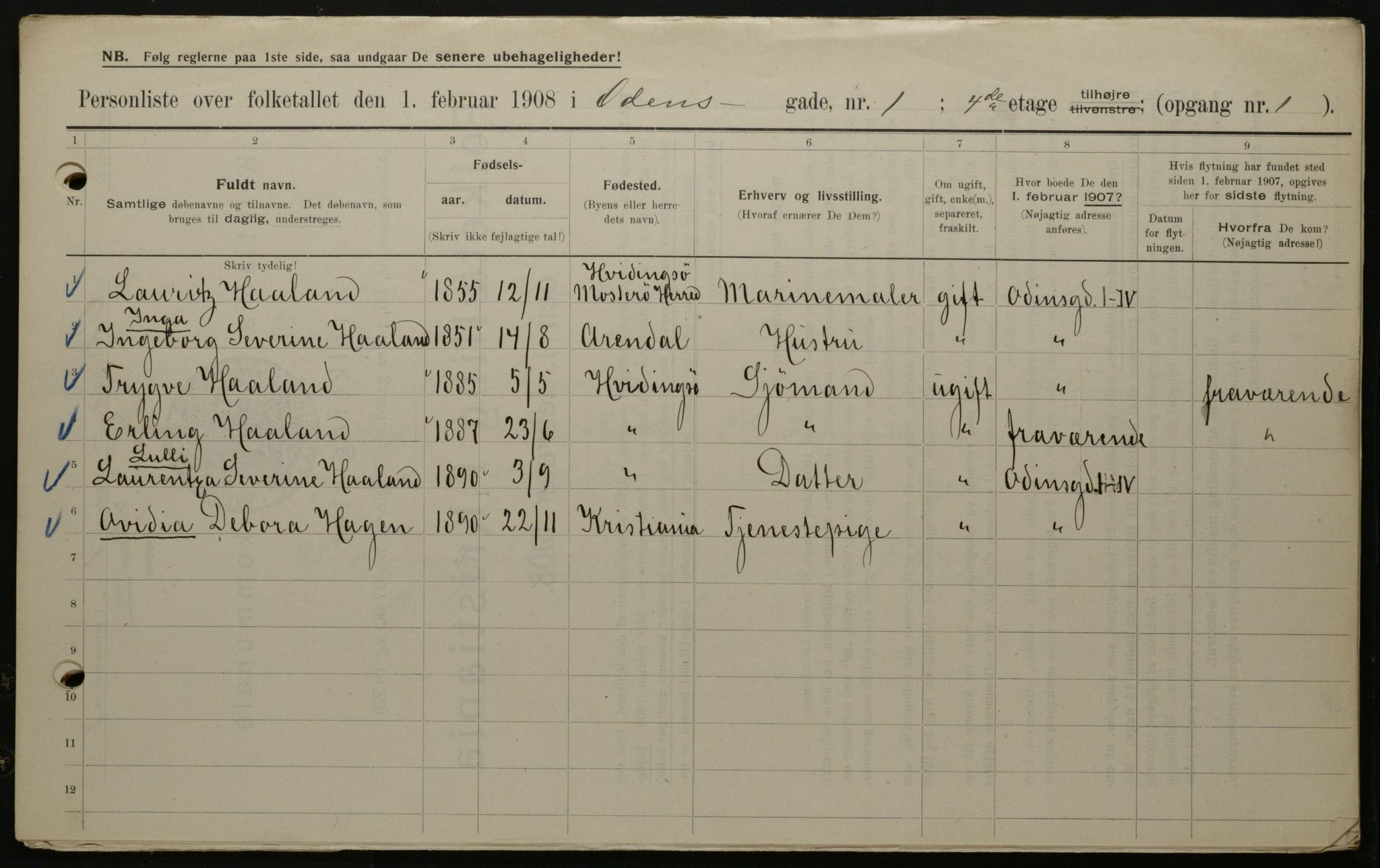 OBA, Kommunal folketelling 1.2.1908 for Kristiania kjøpstad, 1908, s. 66937