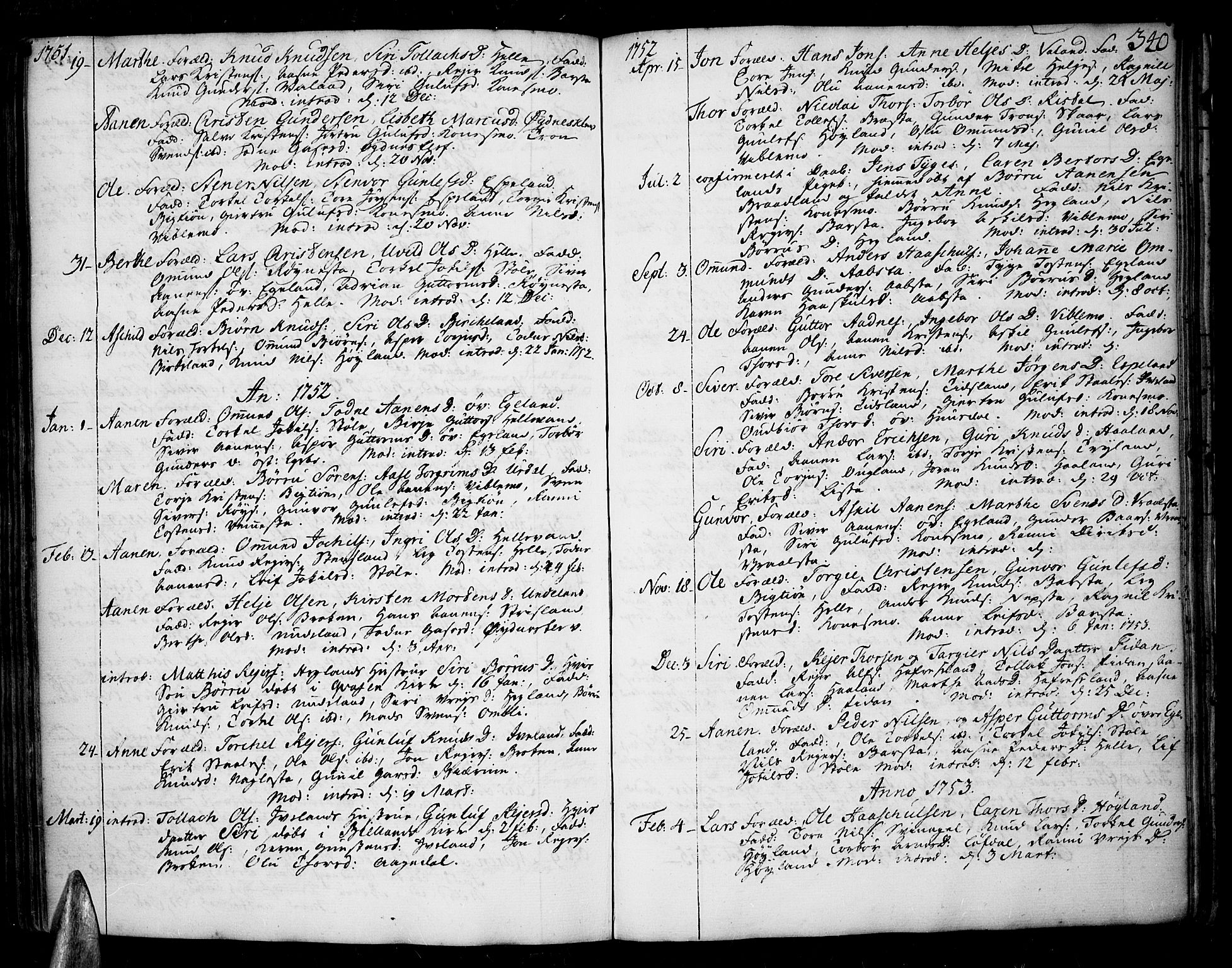 Sør-Audnedal sokneprestkontor, AV/SAK-1111-0039/F/Fa/Fab/L0001: Ministerialbok nr. A 1 /4, 1726-1774, s. 340