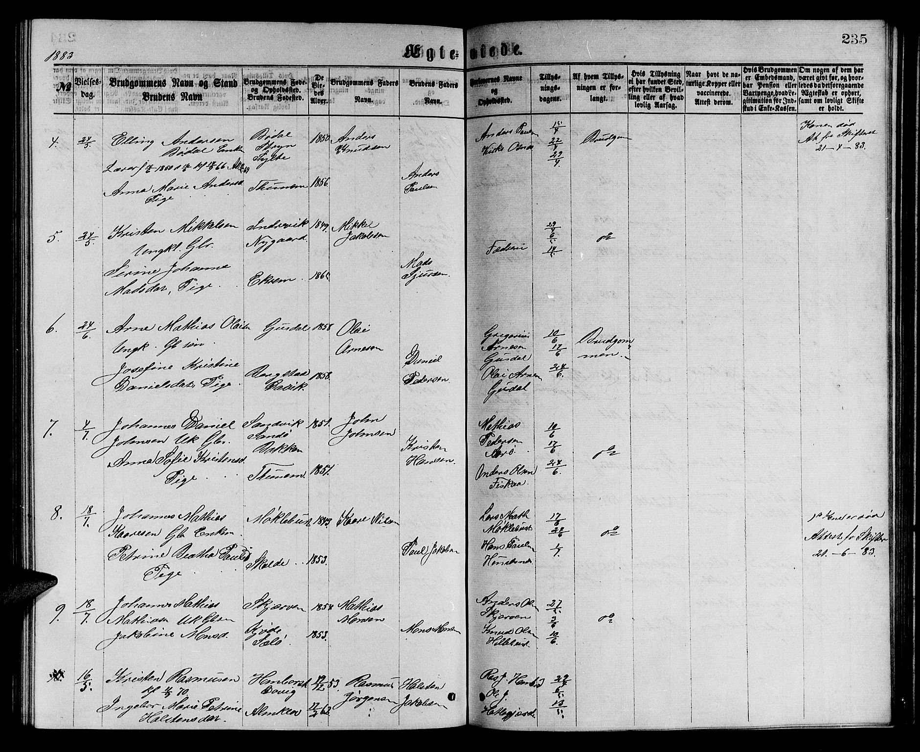 Ministerialprotokoller, klokkerbøker og fødselsregistre - Møre og Romsdal, SAT/A-1454/501/L0016: Klokkerbok nr. 501C02, 1868-1884, s. 235